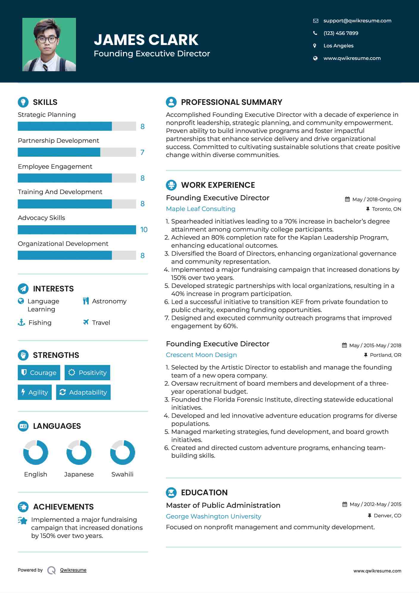 Founding Executive Director Resume Format