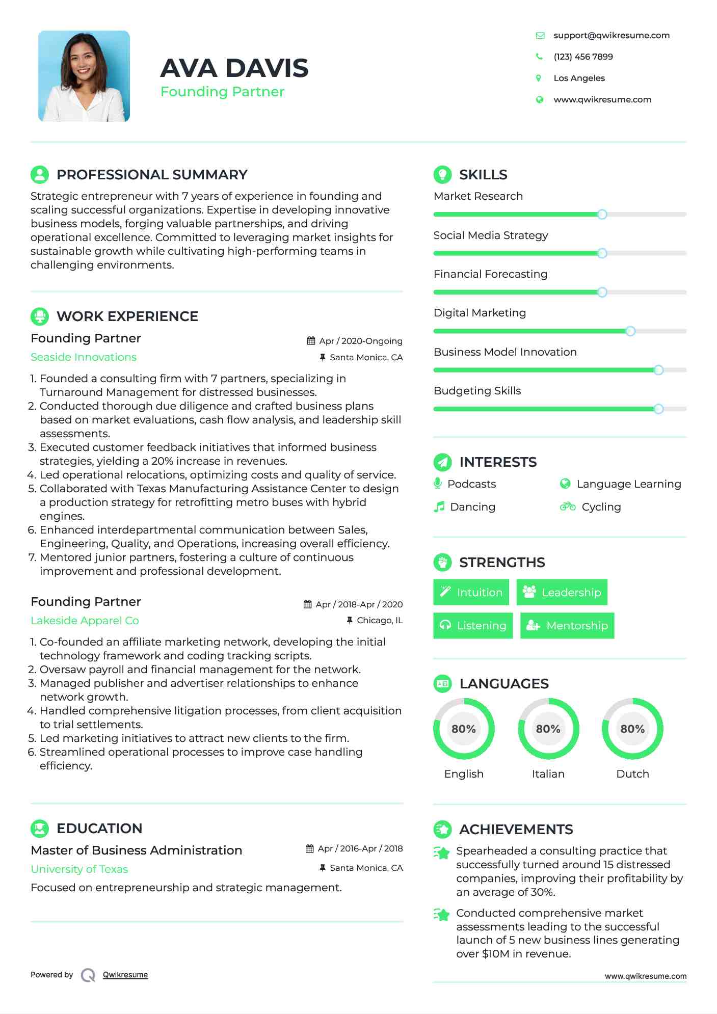 Founding Partner Resume Template
