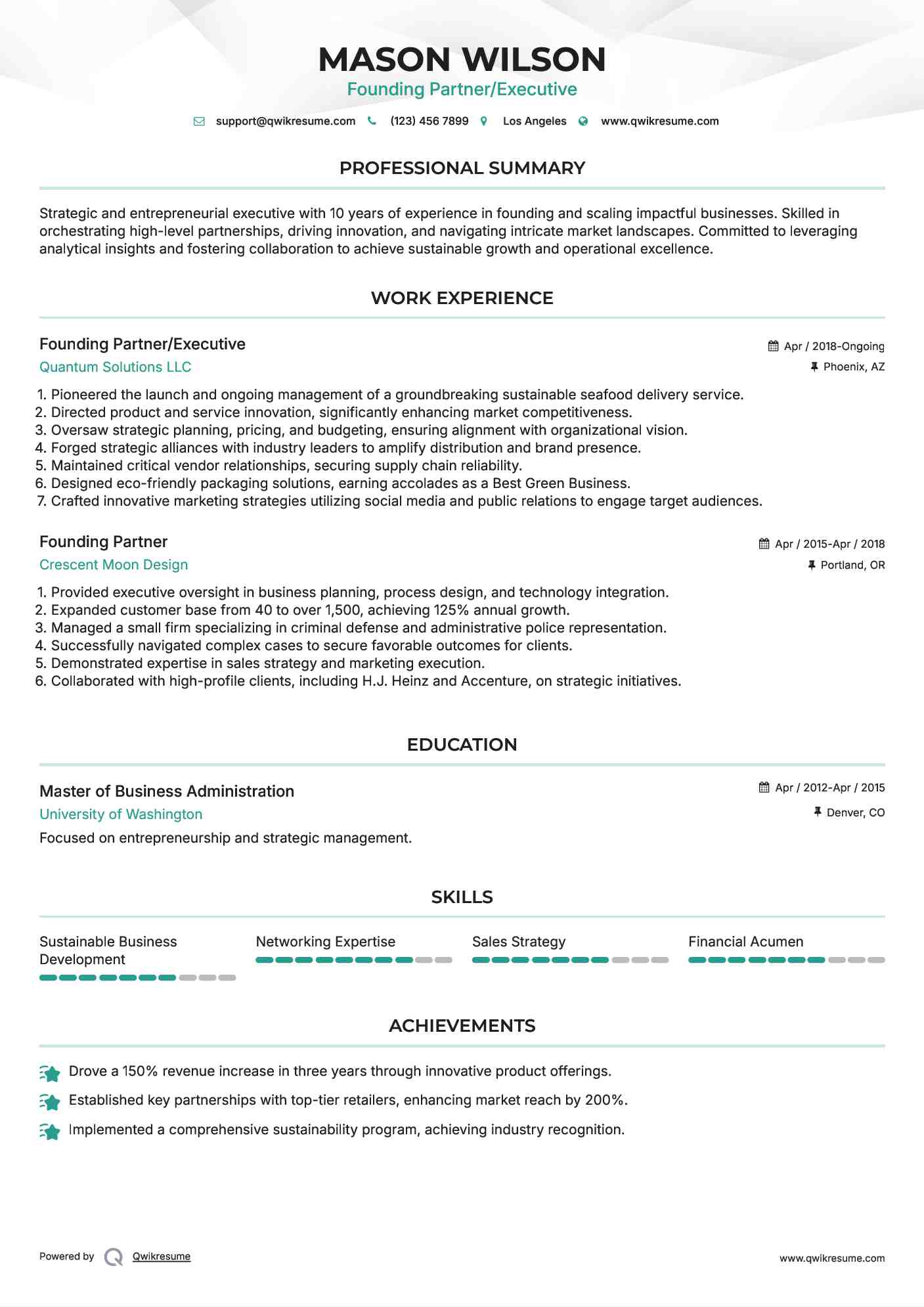 Founding Partner/Executive Resume Model