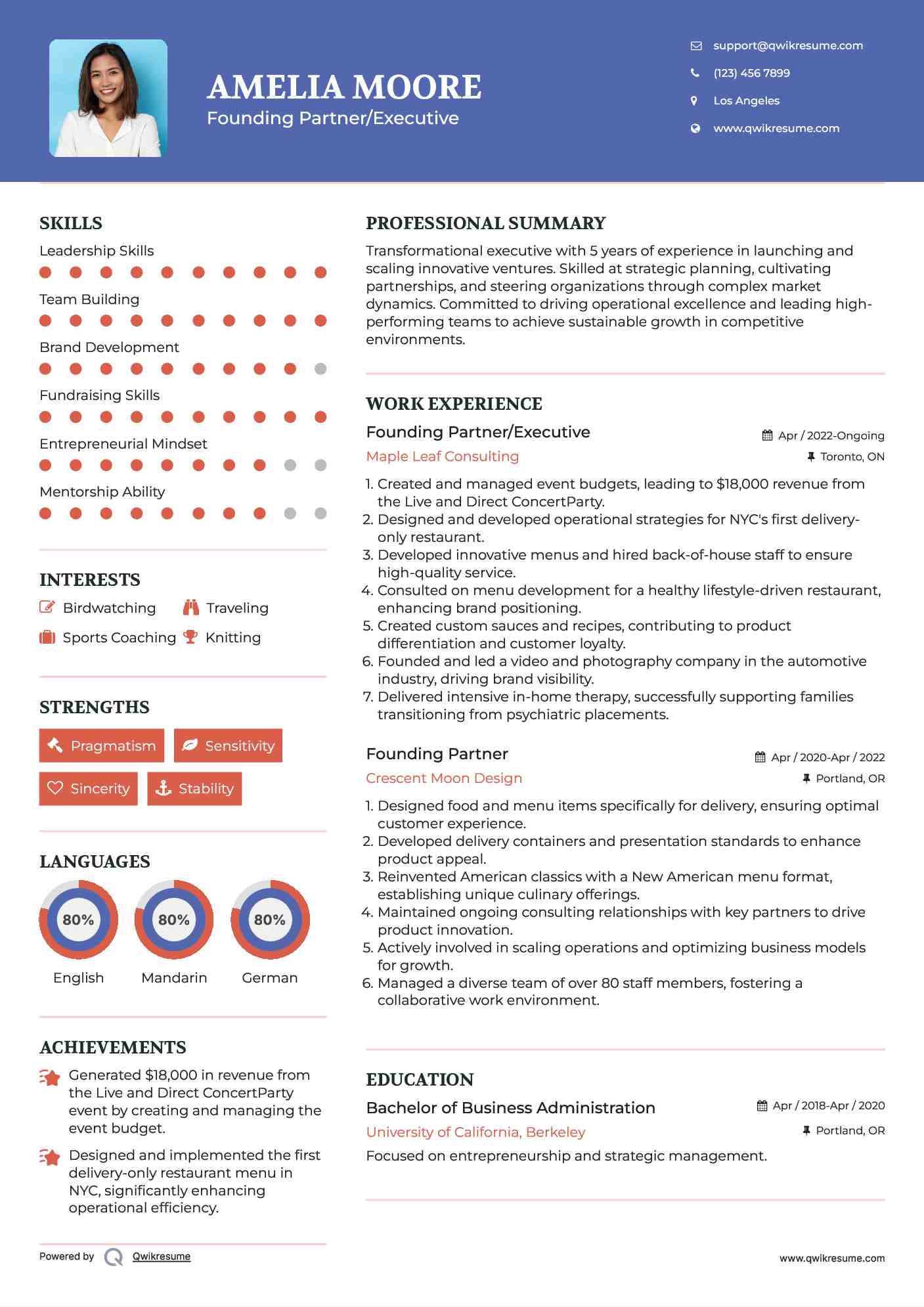 Founding Partner/Executive Resume Format