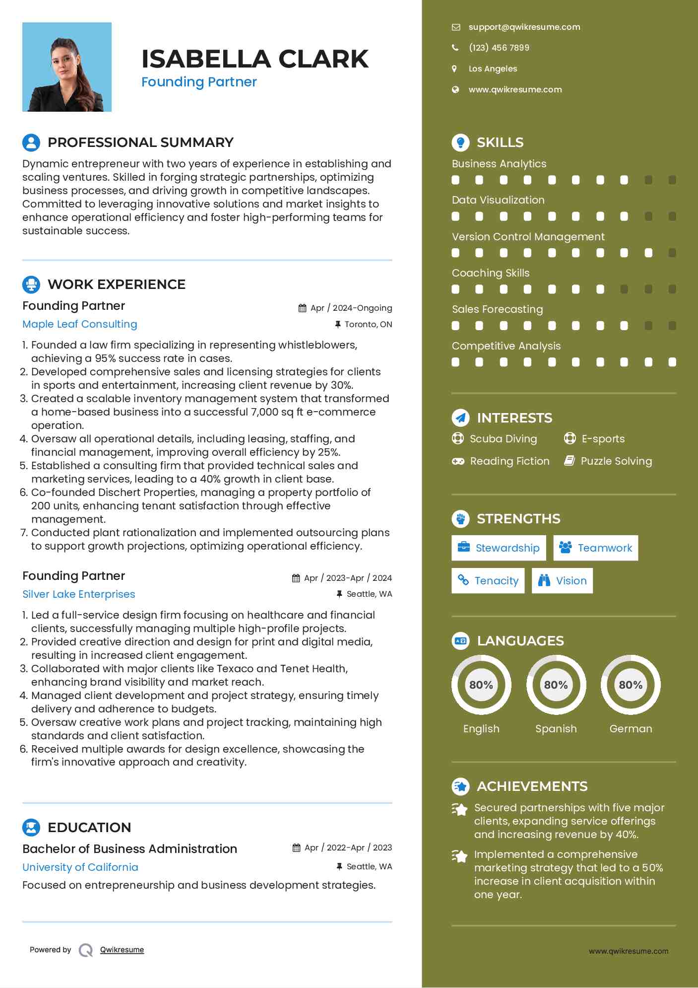 Founding Partner Resume Model
