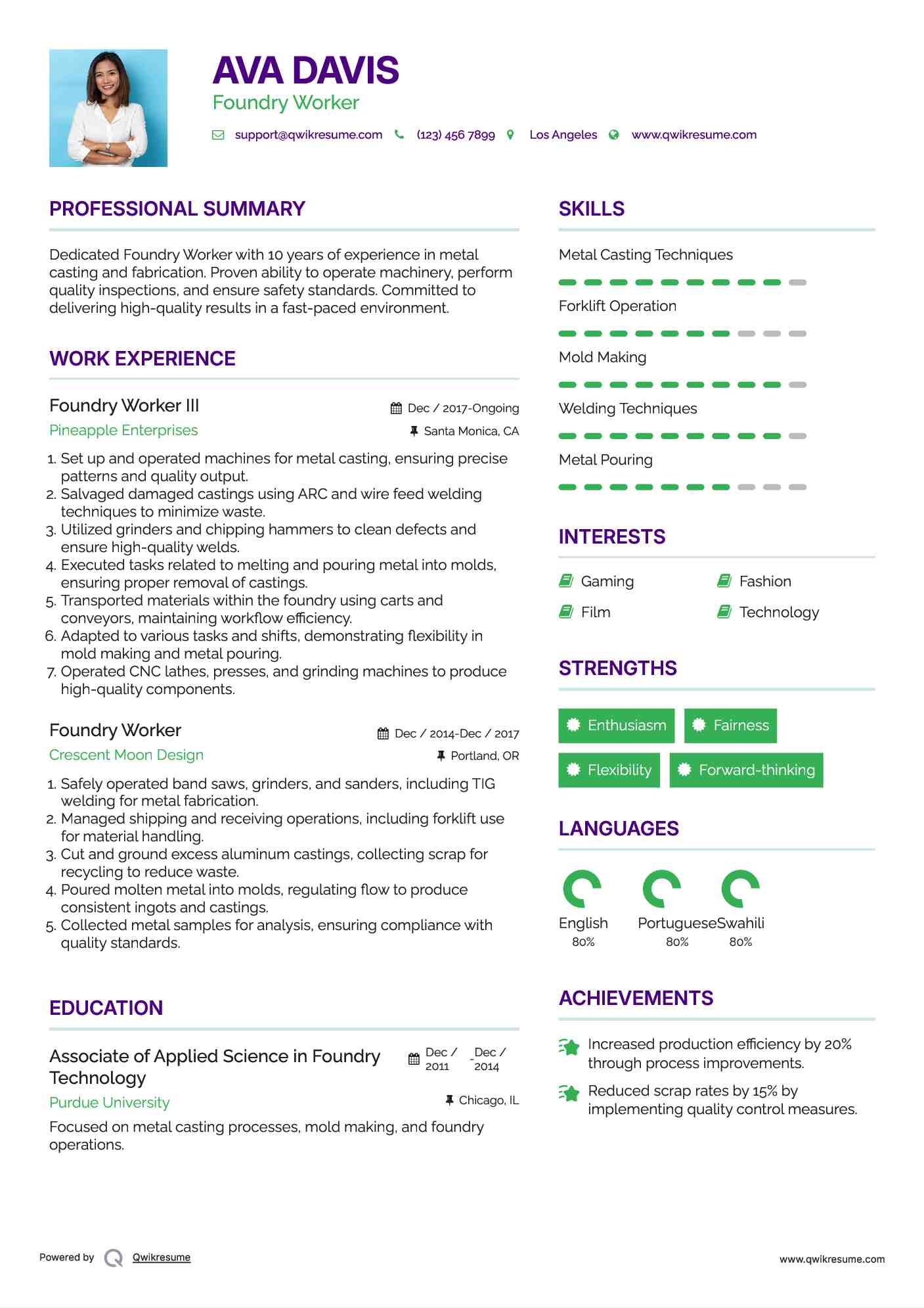Foundry Worker III Resume Model