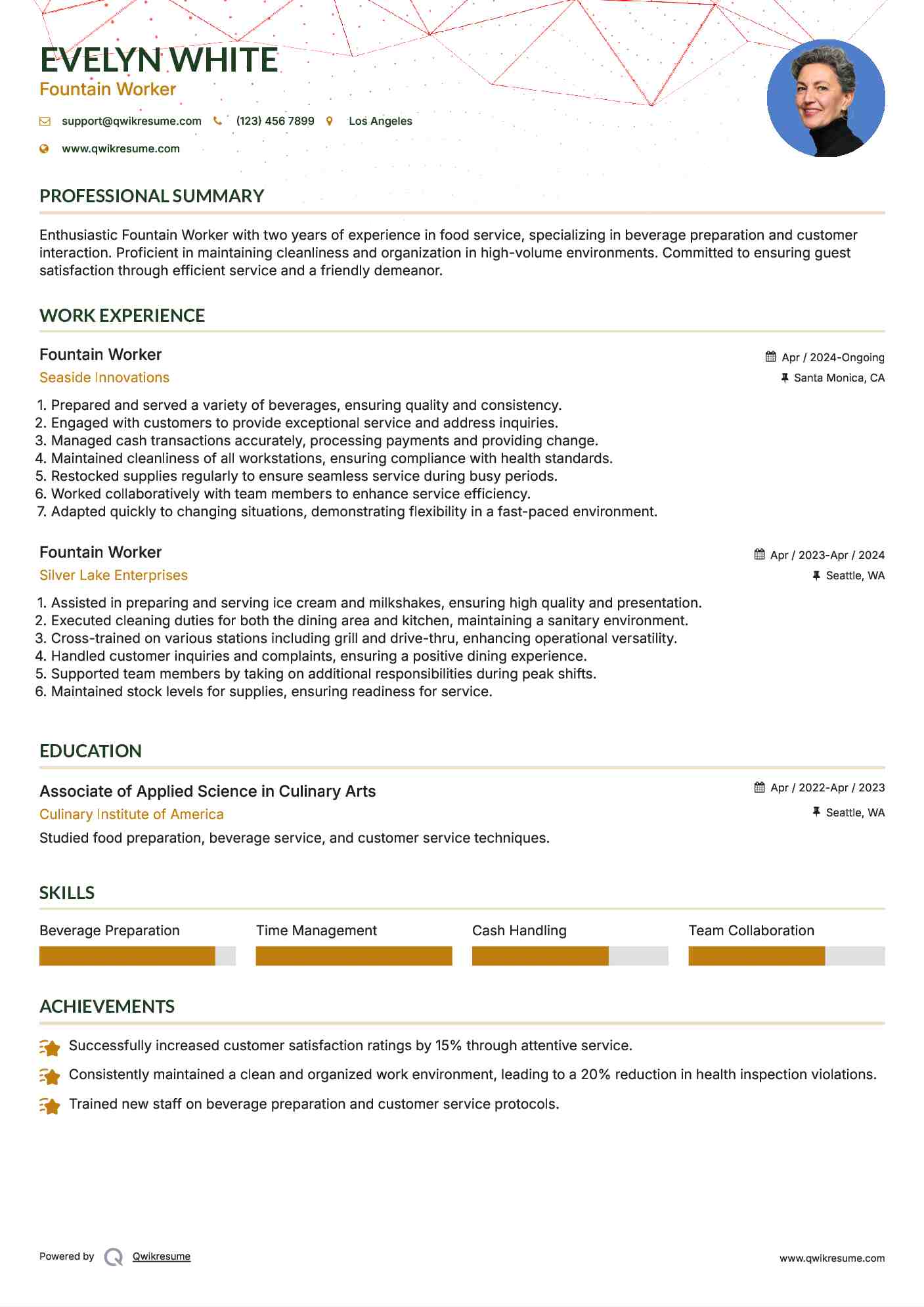 Fountain Worker Resume Sample