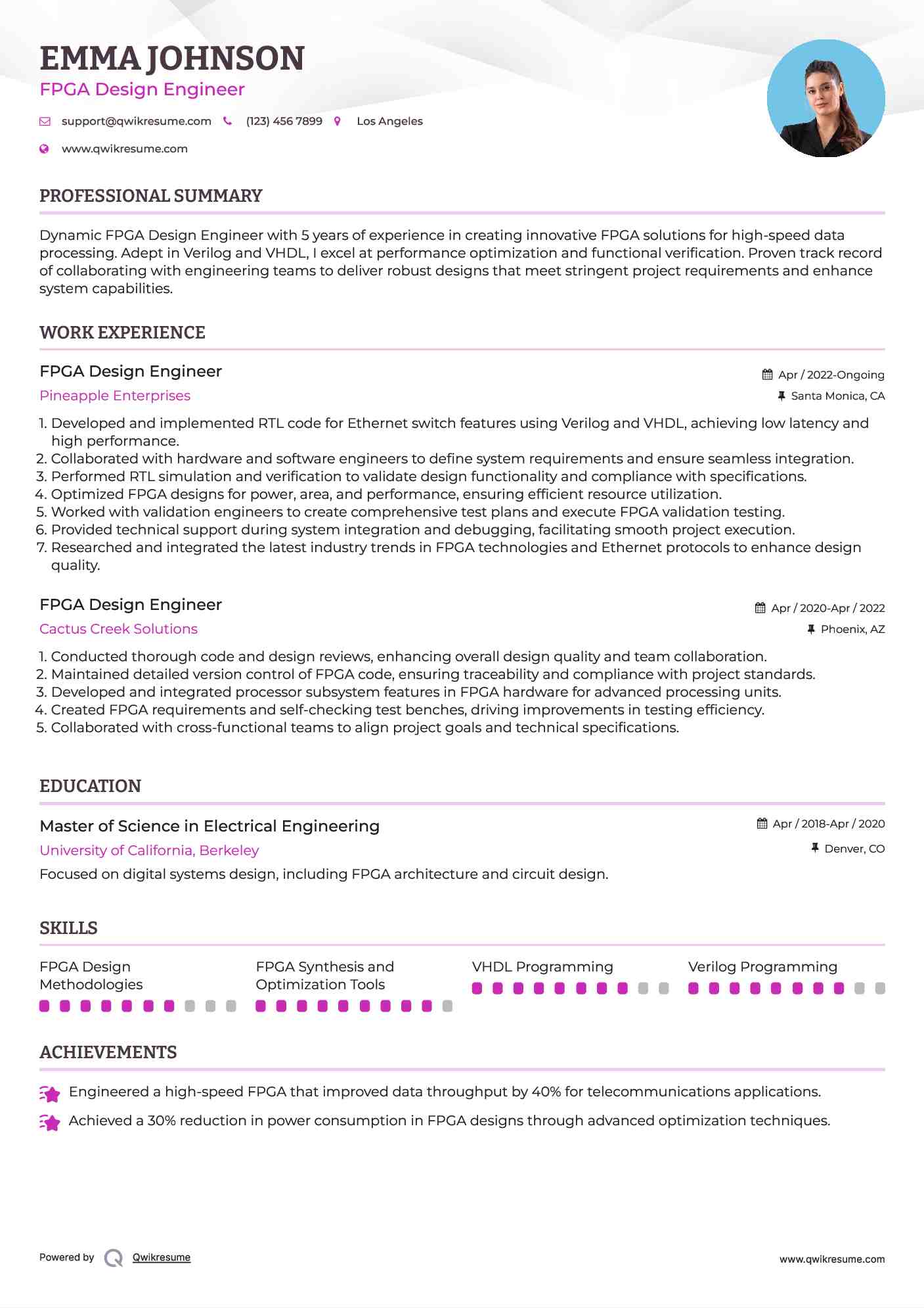 FPGA Design Engineer Resume Template