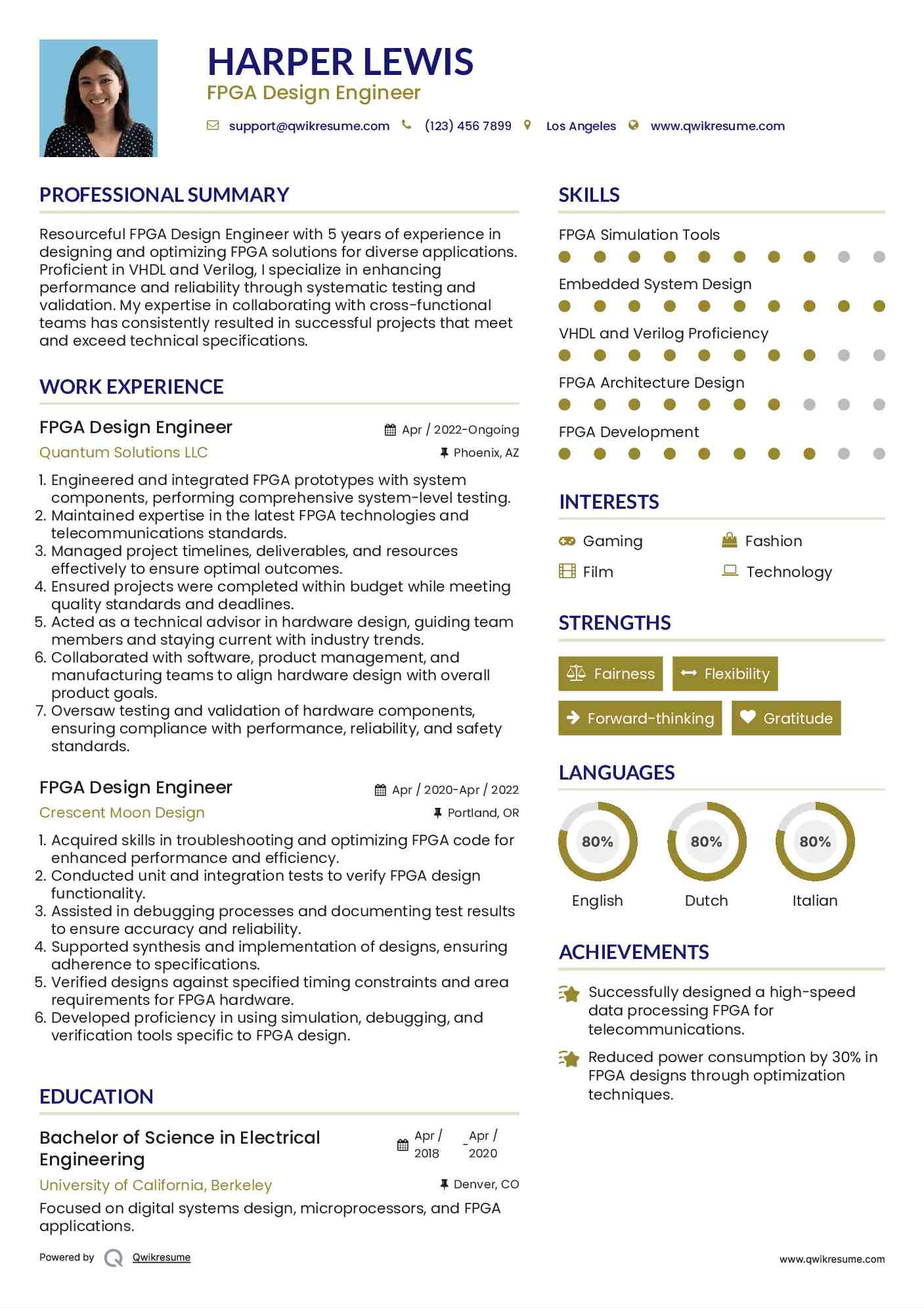 FPGA Design Engineer Resume Sample