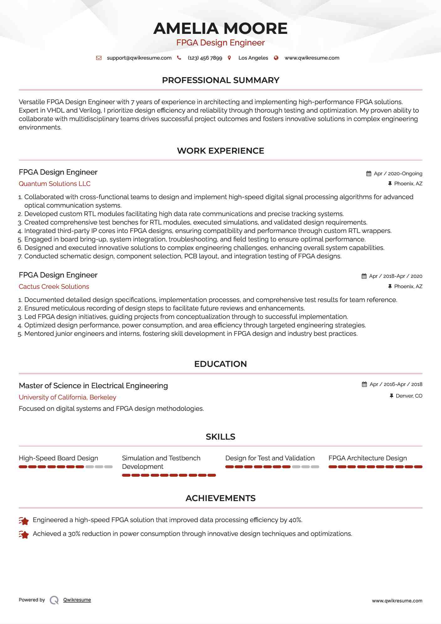 FPGA Design Engineer Resume Format
