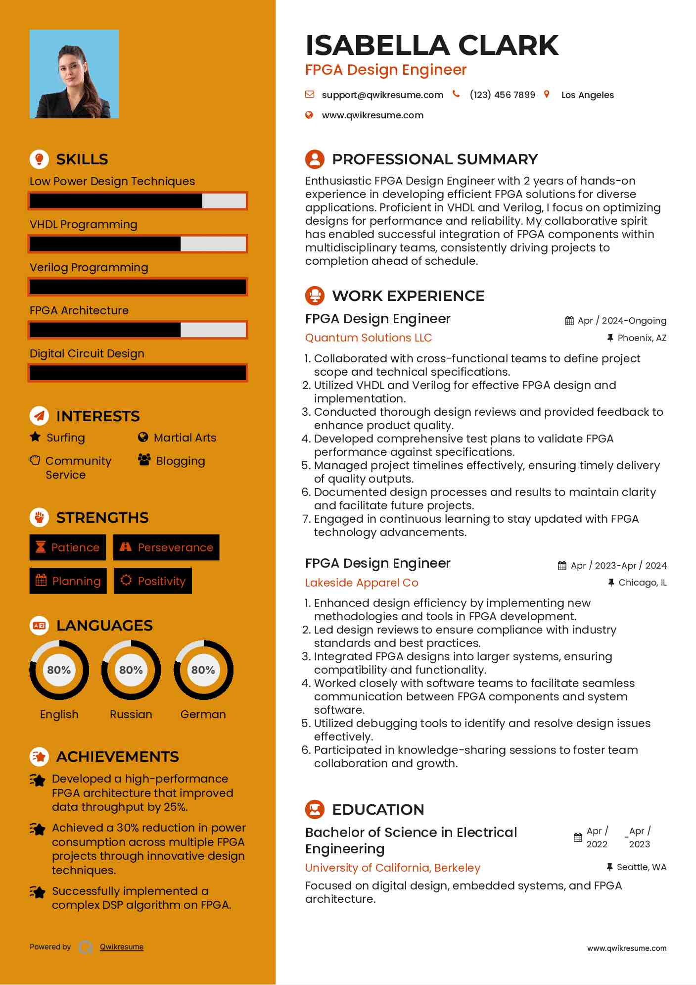 FPGA Design Engineer Resume Template