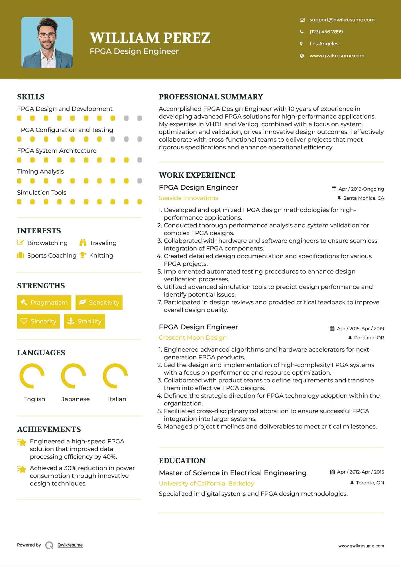 FPGA Design Engineer Resume Example
