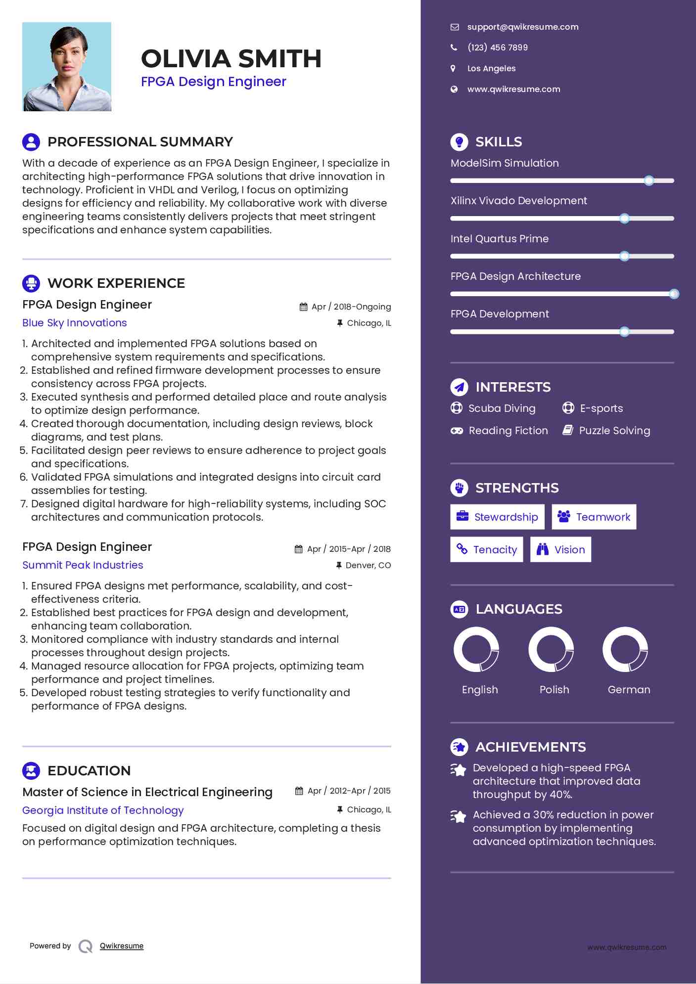 FPGA Design Engineer Resume Example