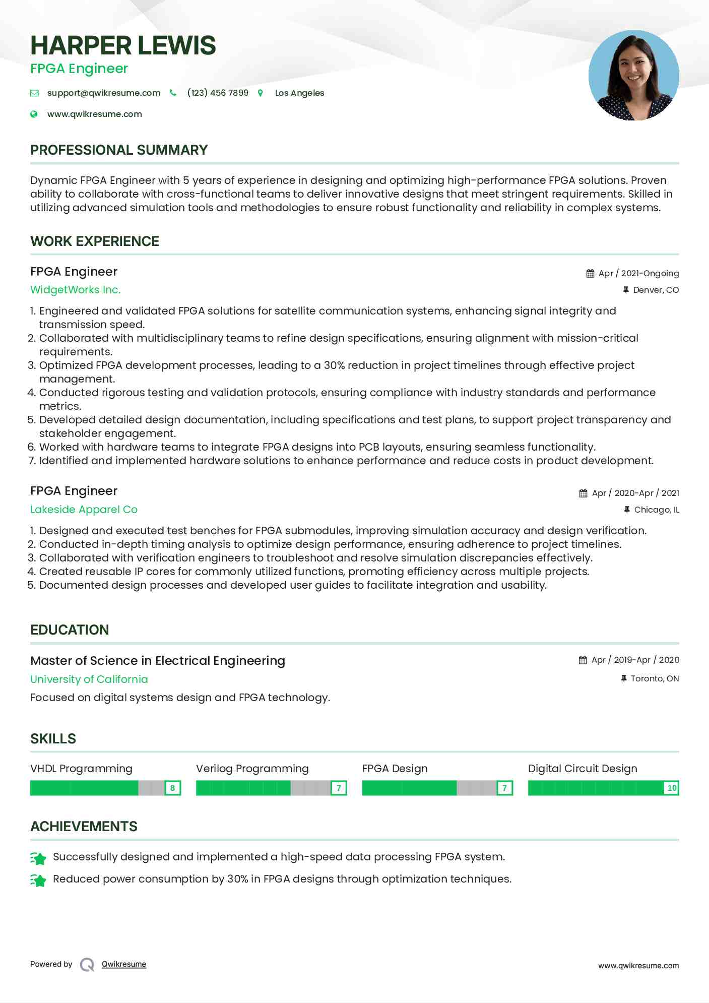 FPGA Engineer Resume Model