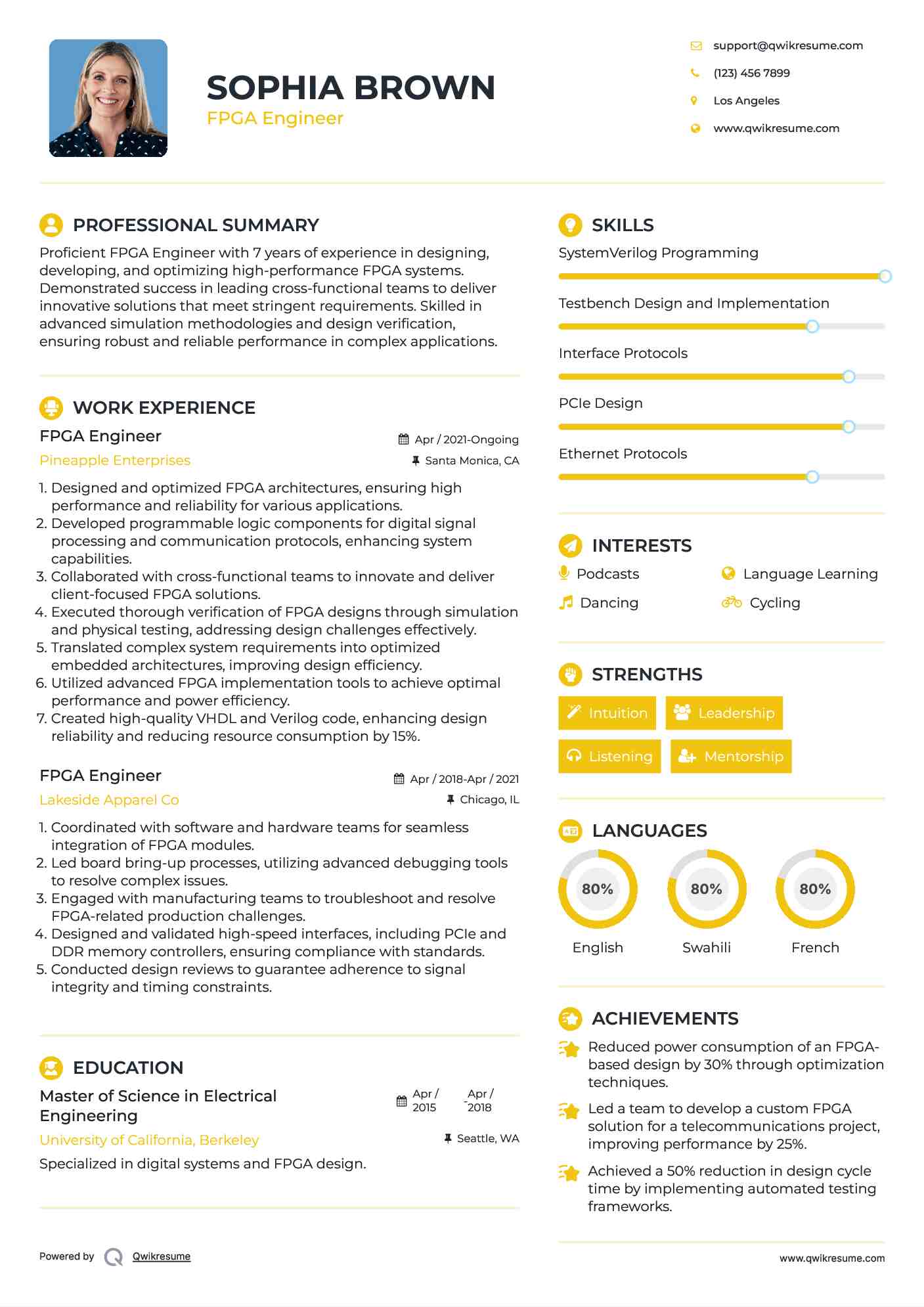 FPGA Engineer Resume Template
