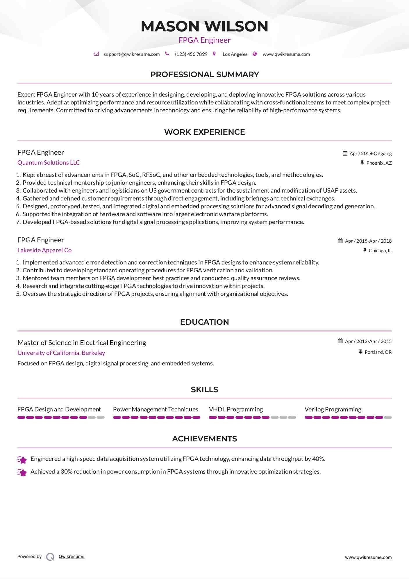 FPGA Engineer Resume Model