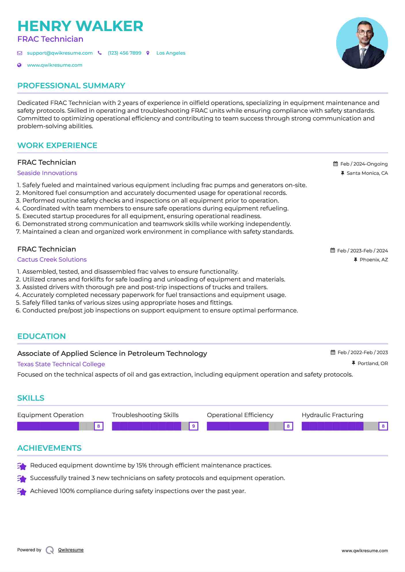 FRAC Technician Resume Example