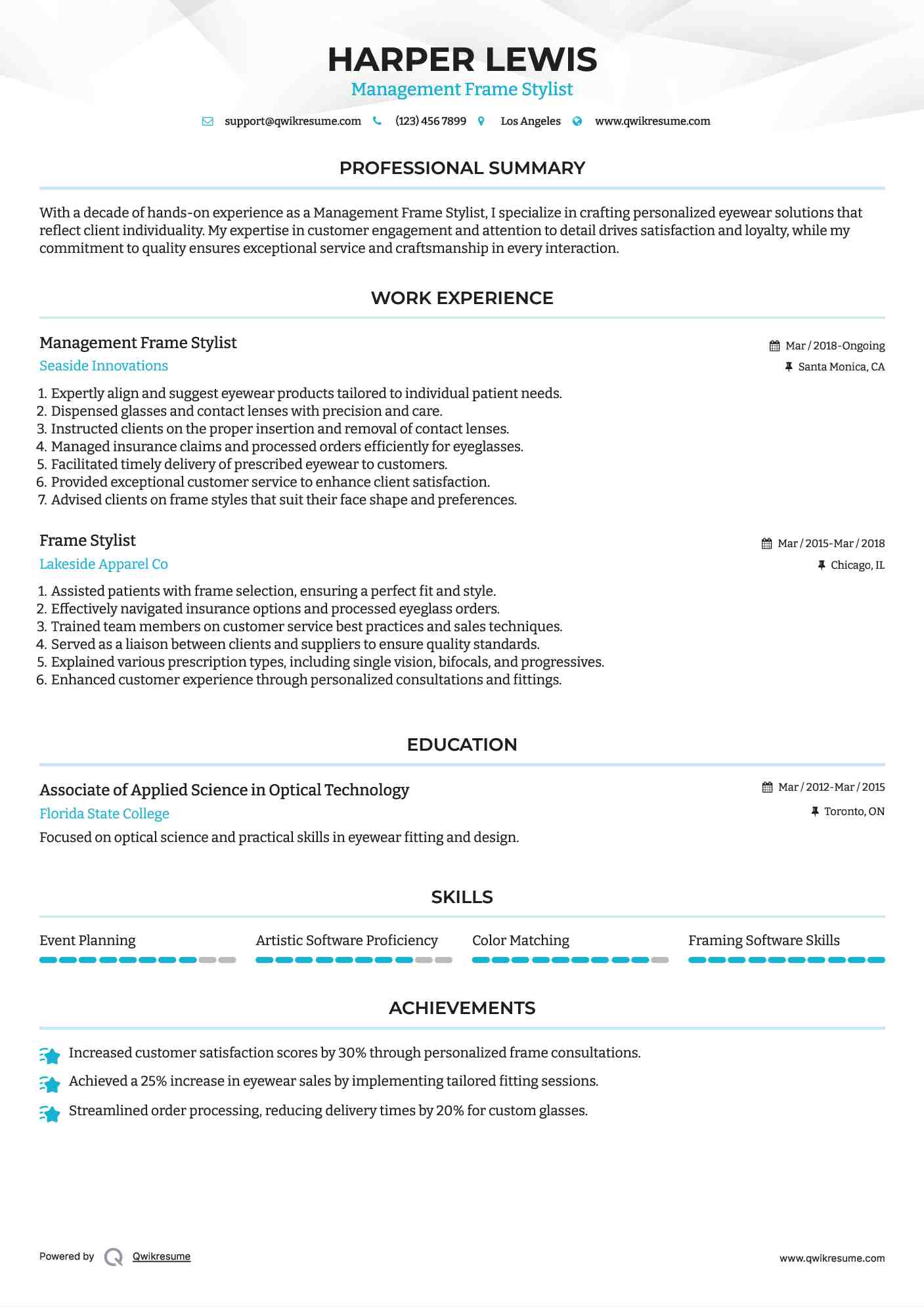 Management Frame Stylist Resume Template