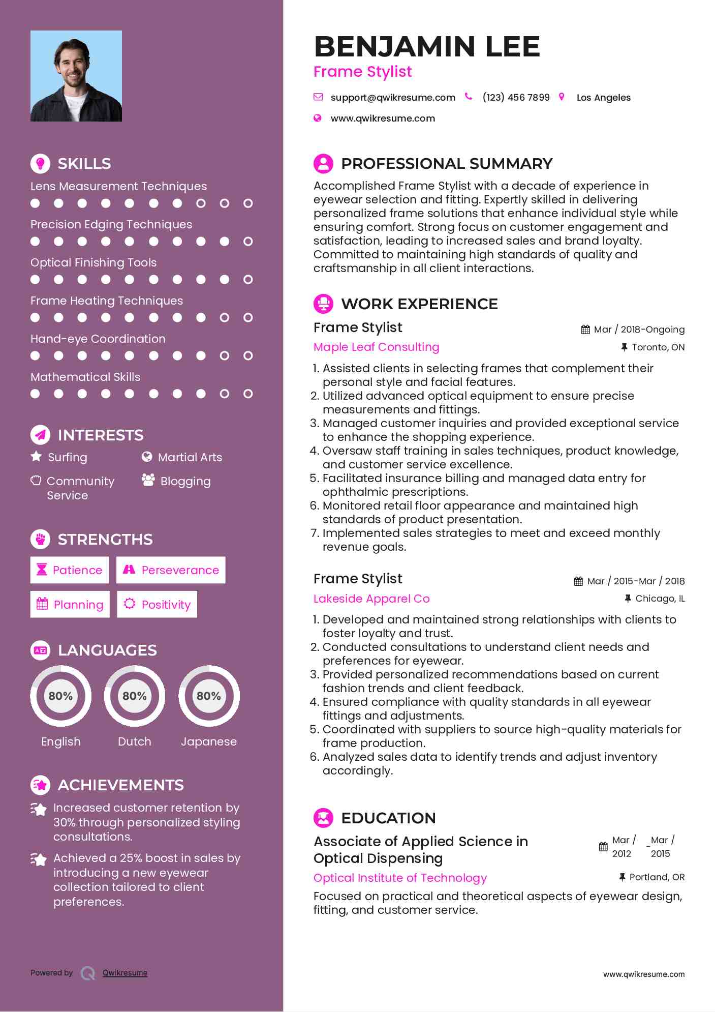 Frame Stylist Resume Sample
