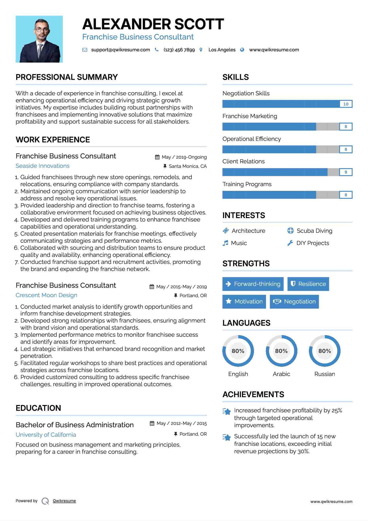 Franchise Business Consultant Resume Template