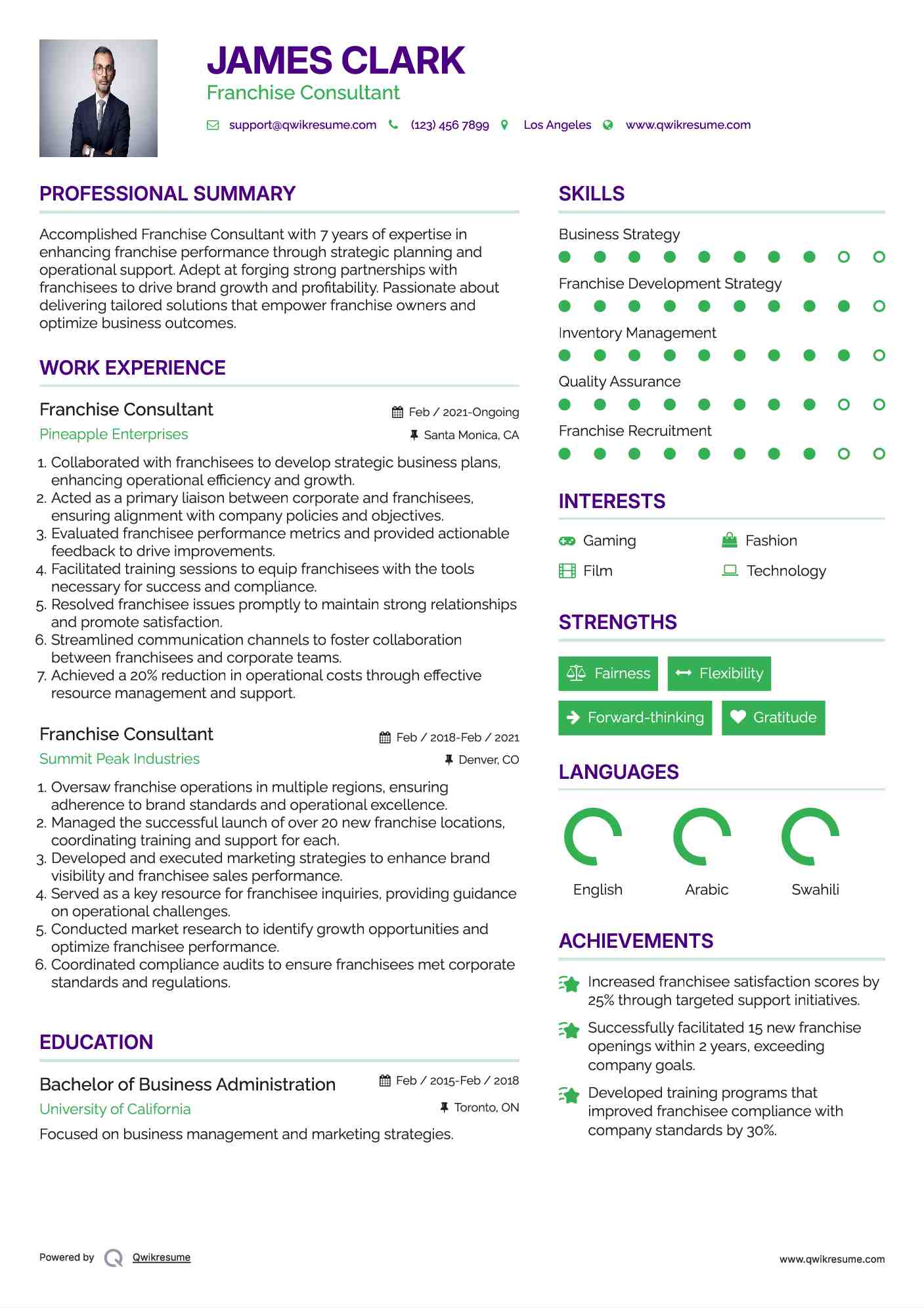 Franchise Consultant Resume Template