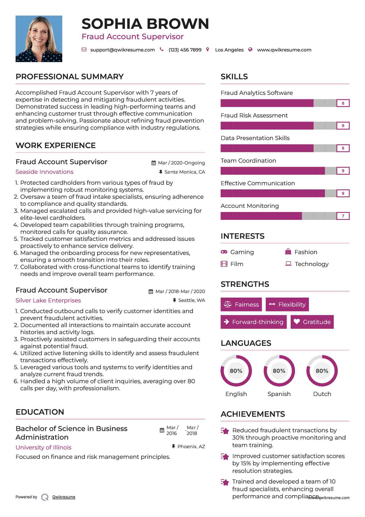 Fraud Account Supervisor Resume Format