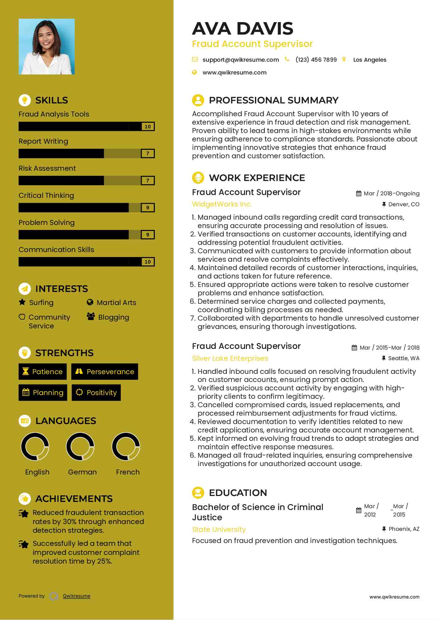 Fraud Account Supervisor Resume Model