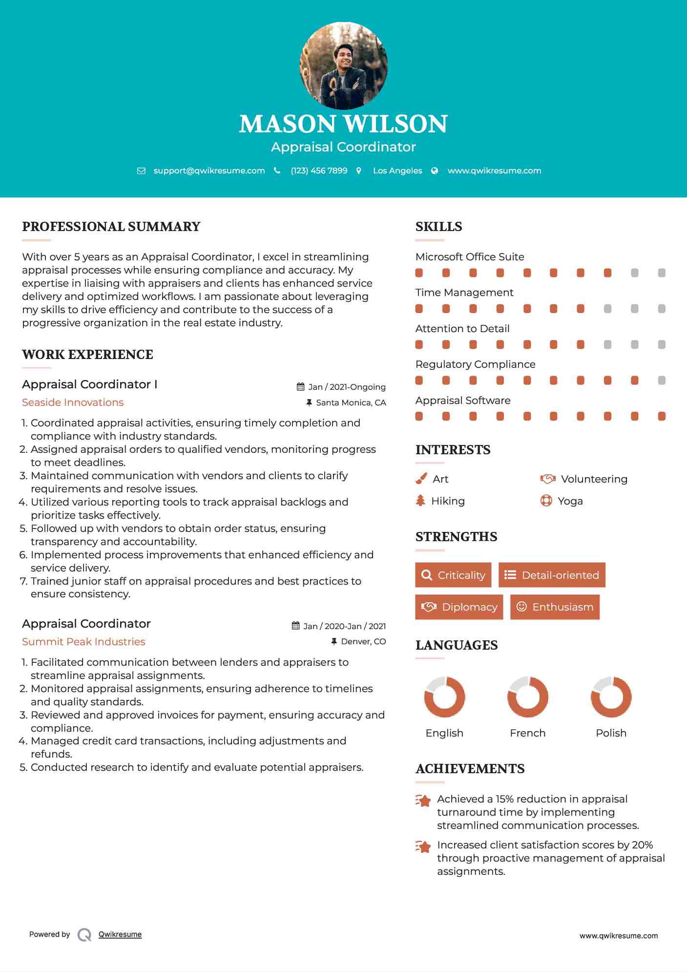 Appraisal Coordinator I Resume Sample