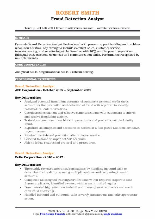 Fraud Detection Analyst Resume Samples QwikResume