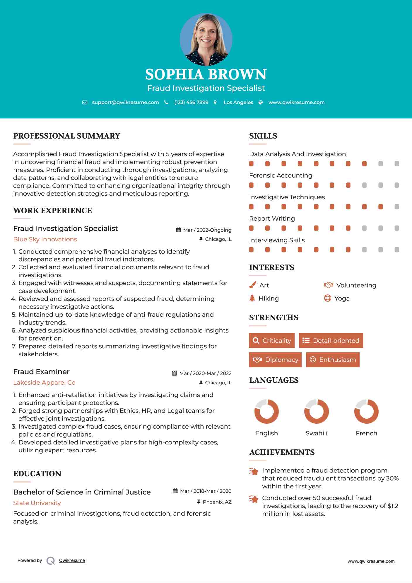 Fraud Investigation Specialist Resume Model