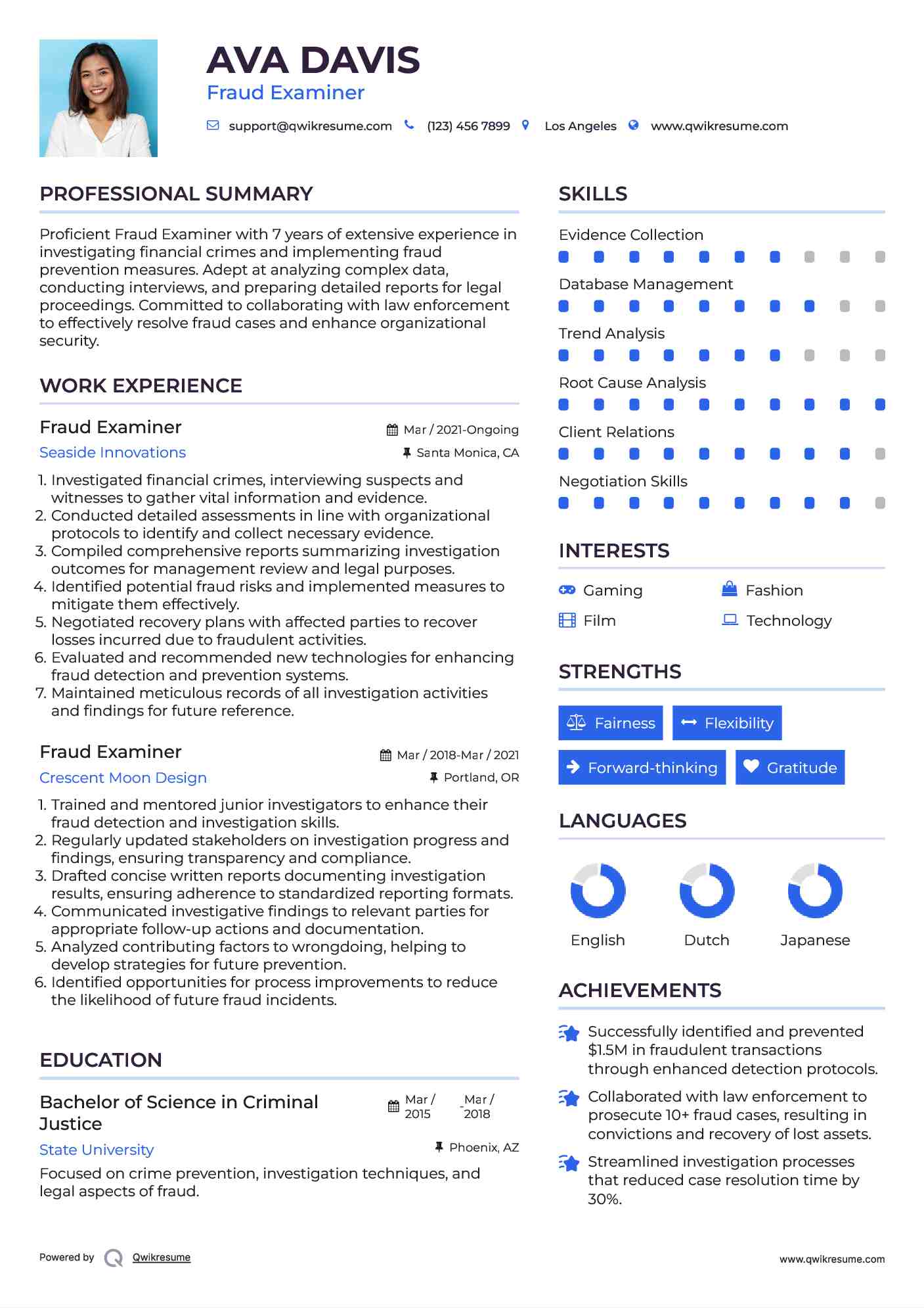 Fraud Examiner Resume Model