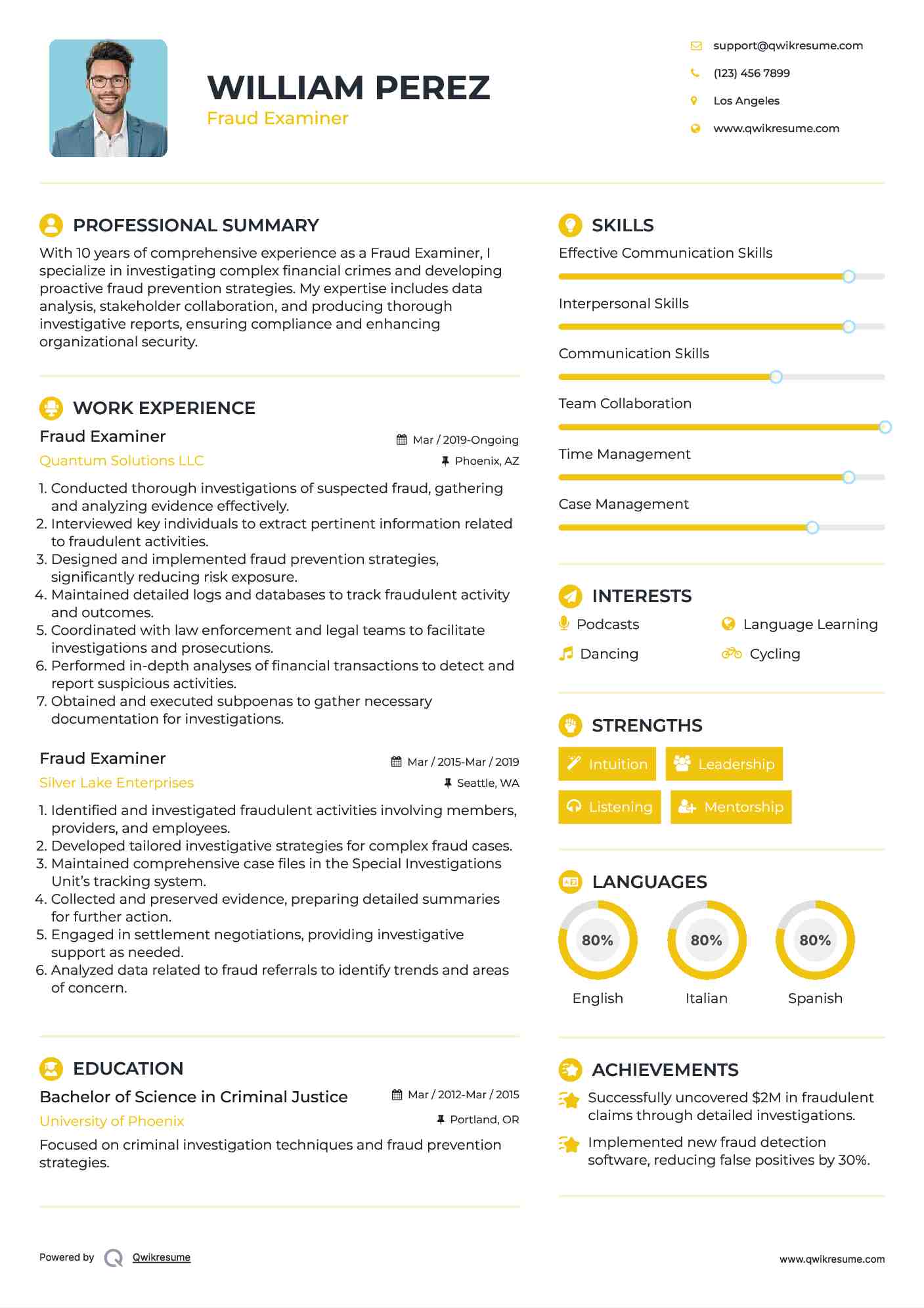 Fraud Examiner Resume Format