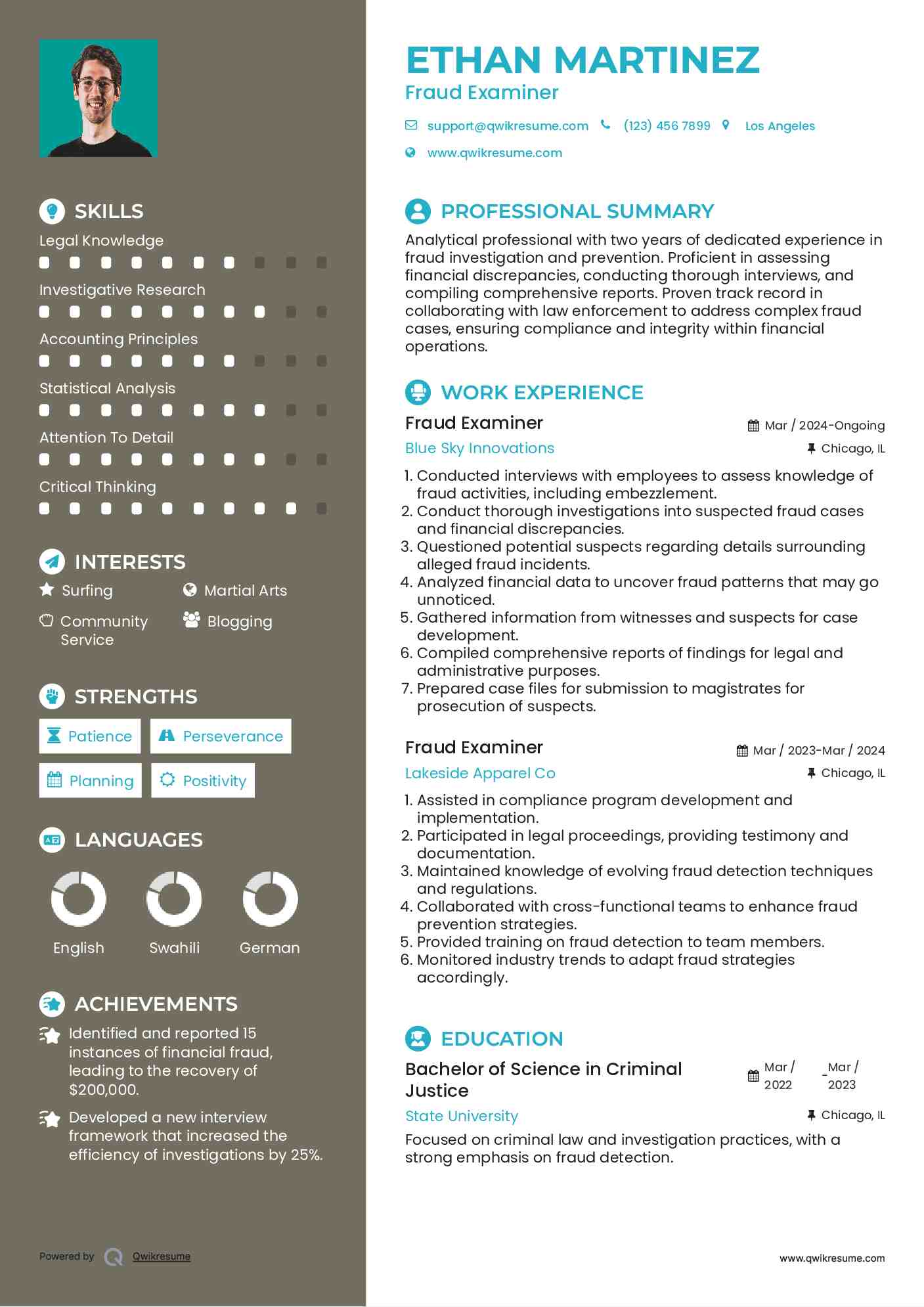 Fraud Examiner Resume Example