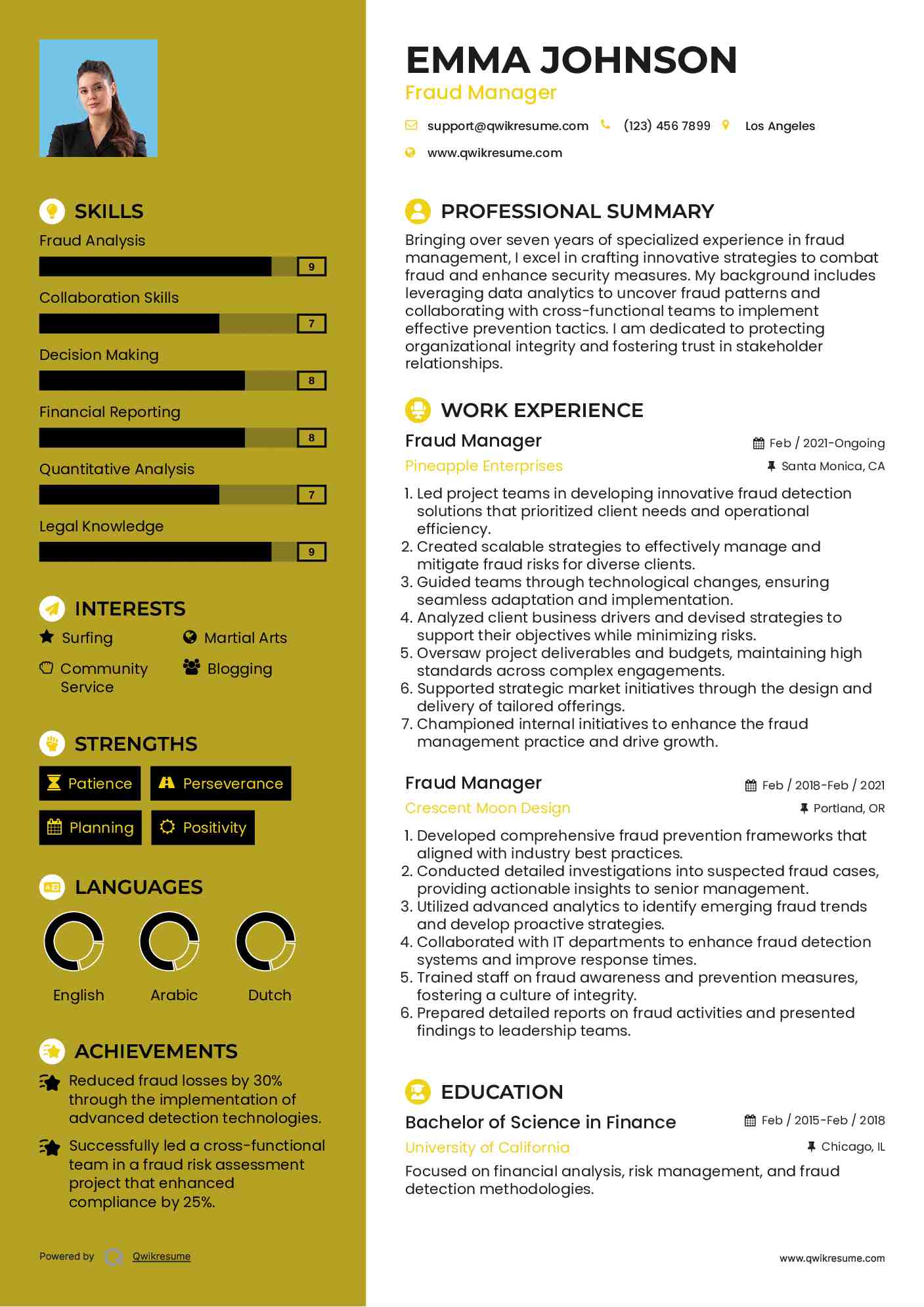 Fraud Manager Resume Example