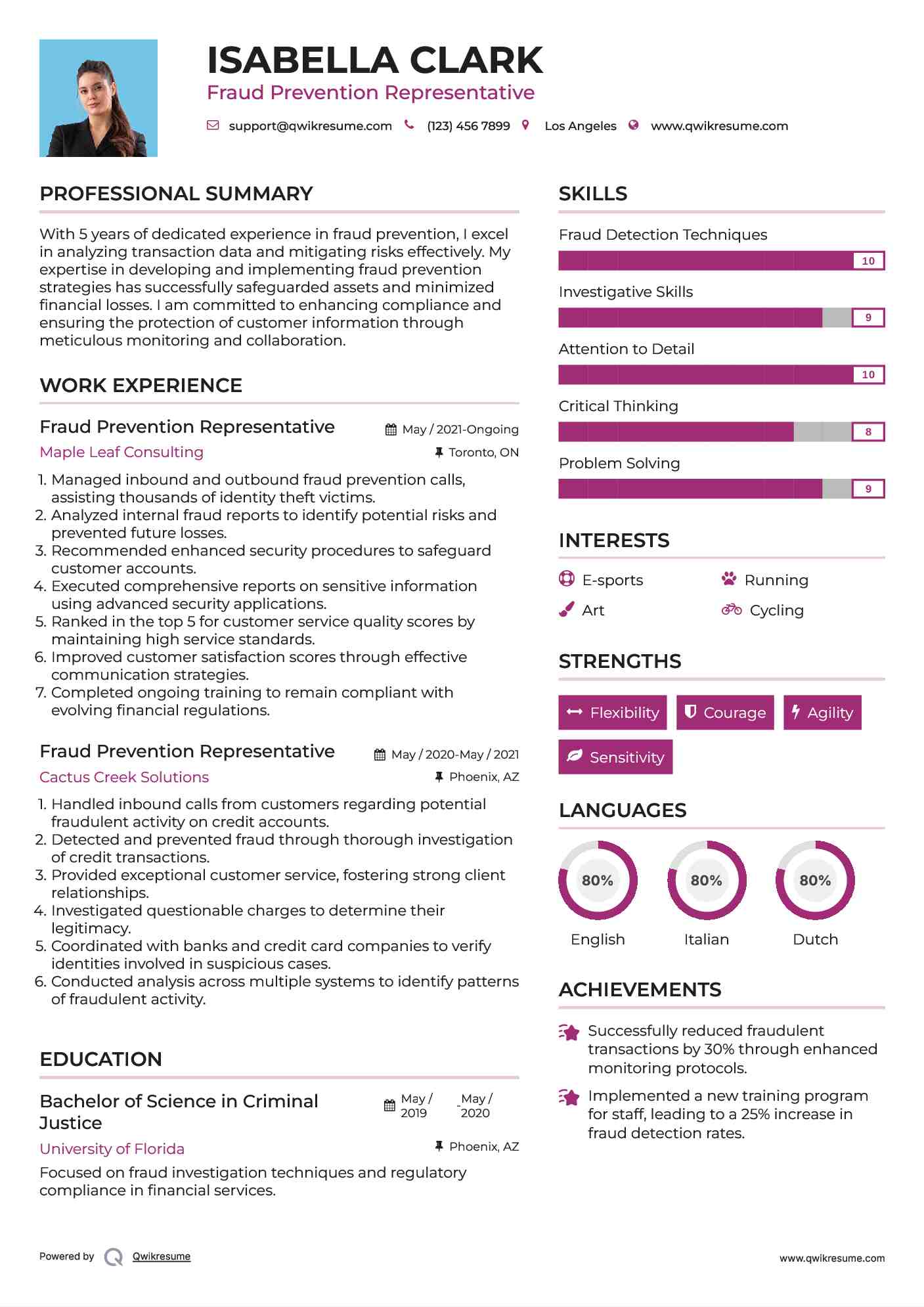 Fraud Prevention Representative Resume Model