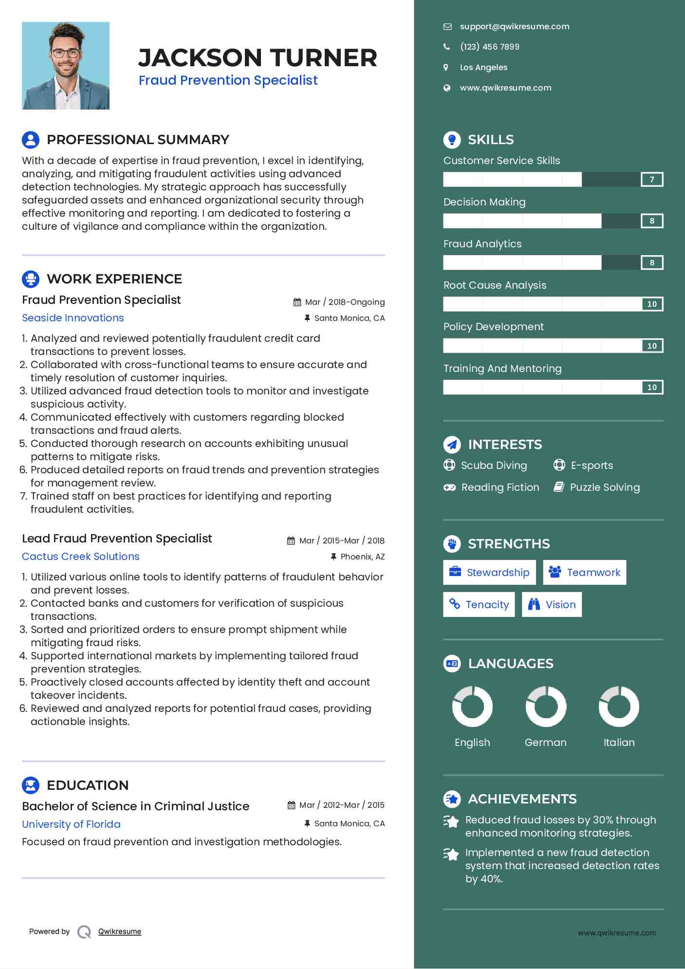 Fraud Prevention Specialist Resume Format