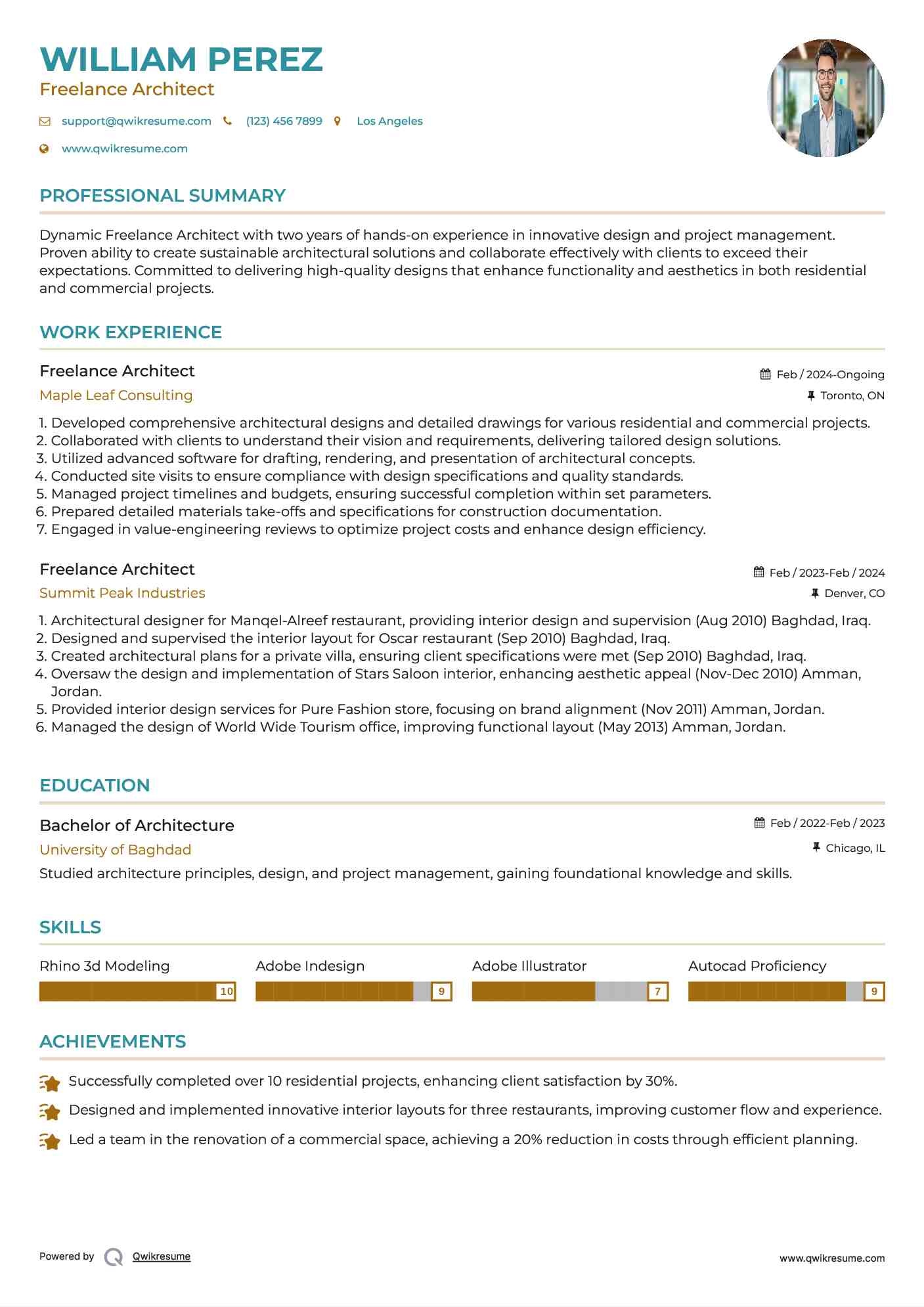 Freelance Architect Resume Model