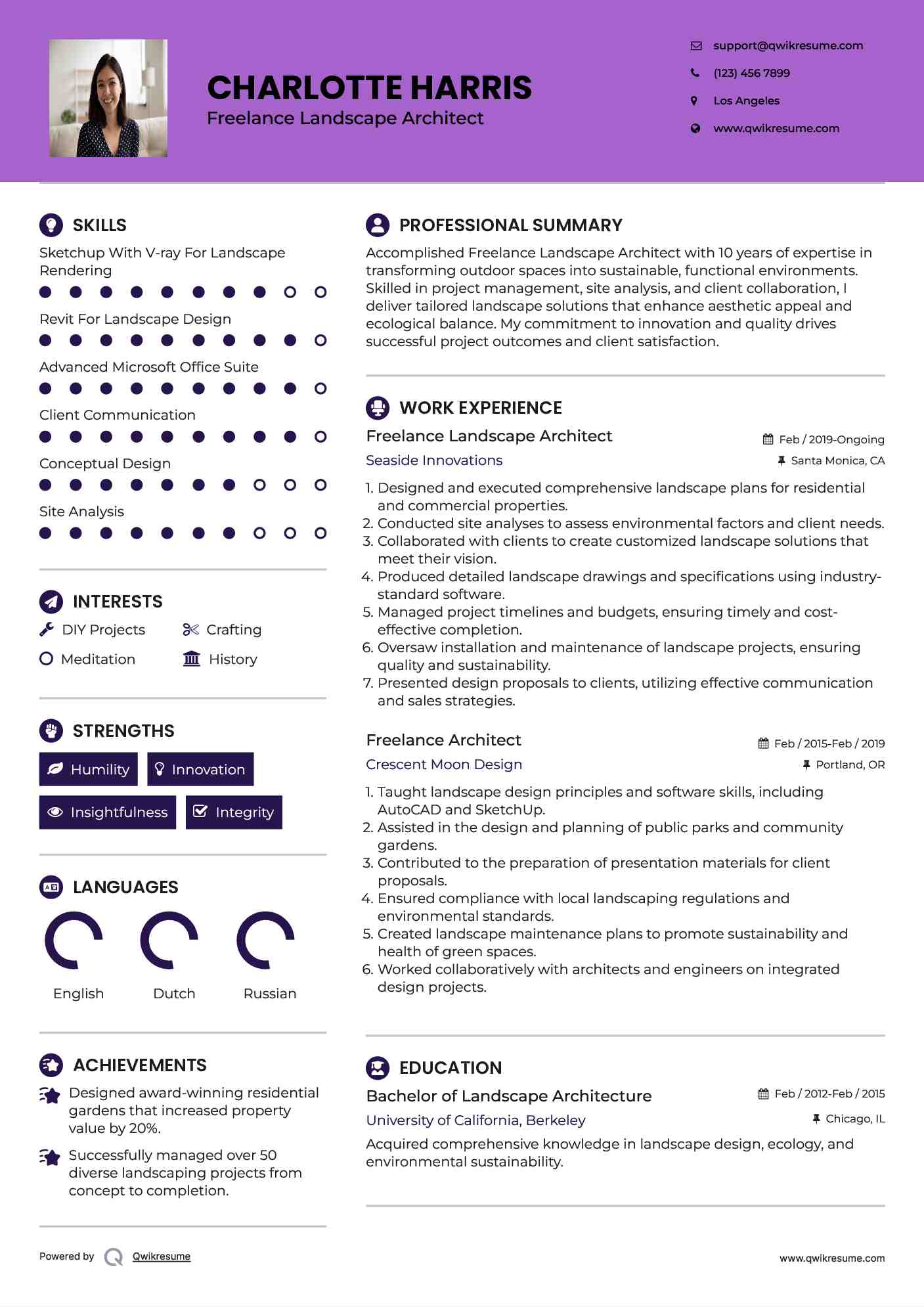 Freelance Landscape Architect Resume Template