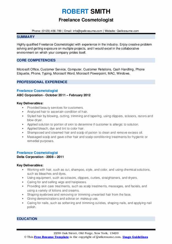 Freelance Cosmetologist Resume - Freelance Cosmetologist 1665221030 Pdf 
