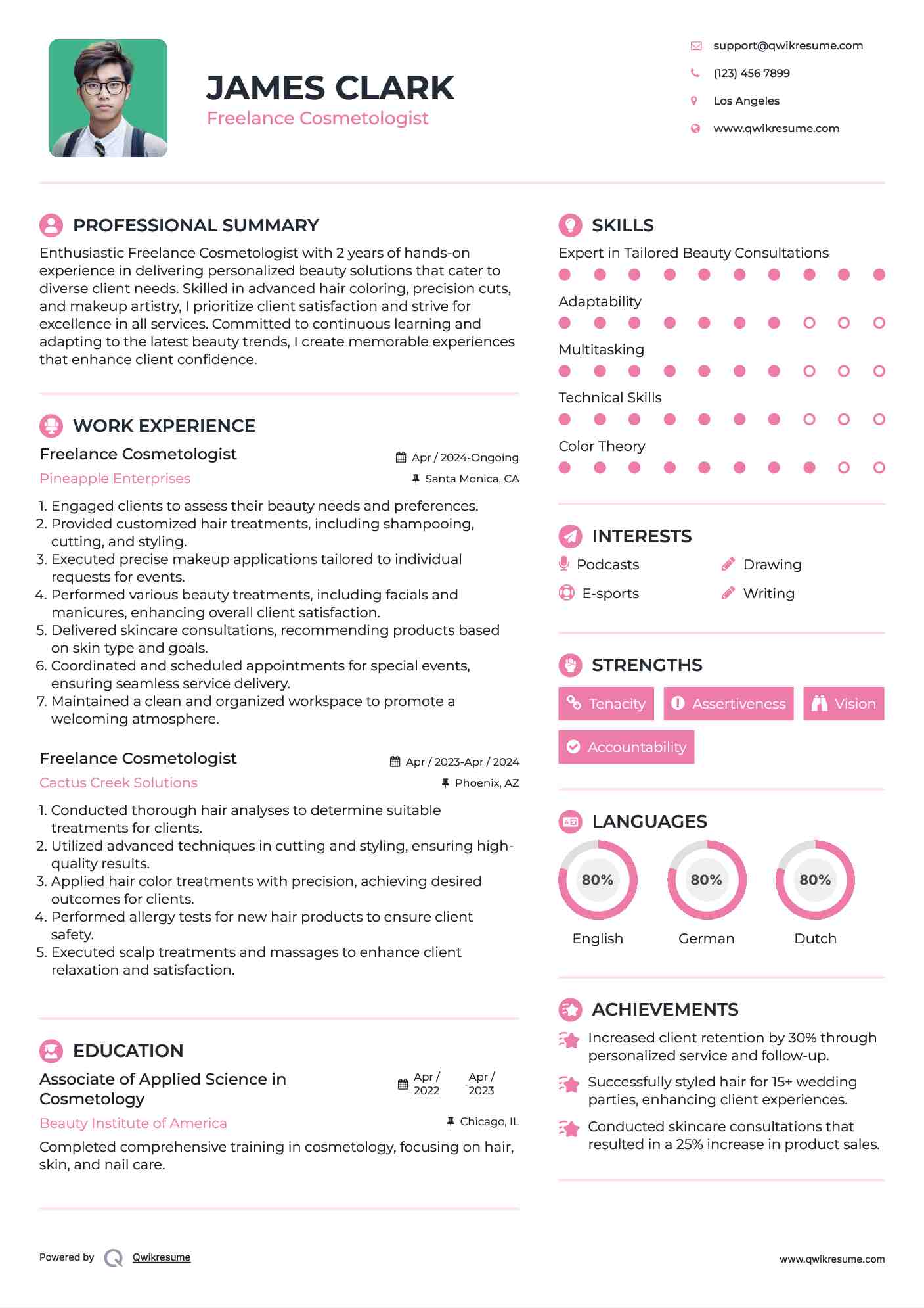 Freelance Cosmetologist Resume Template