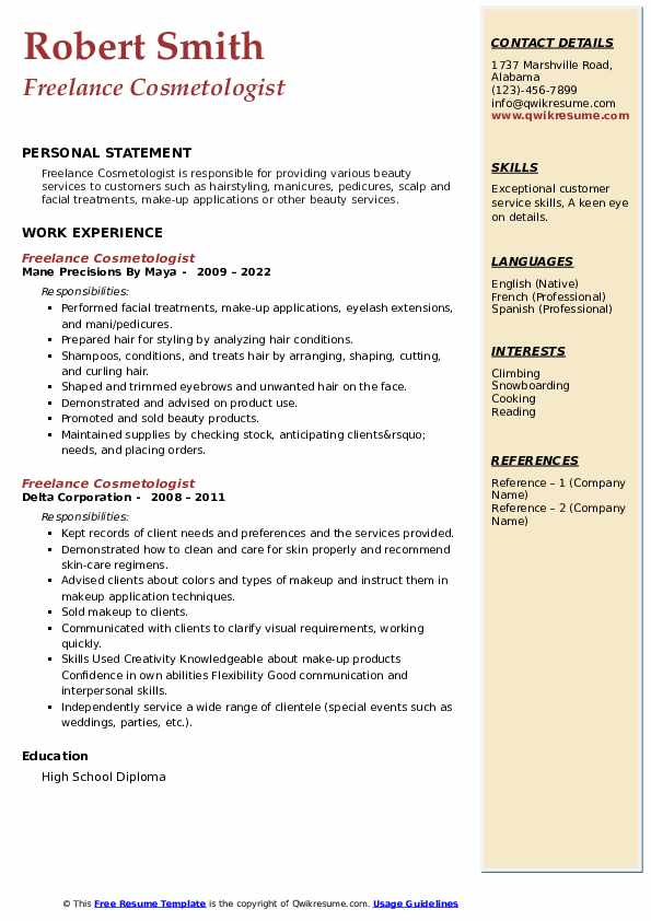 Freelance Cosmetologist Resume - Freelance Cosmetologist 1665221384 Pdf