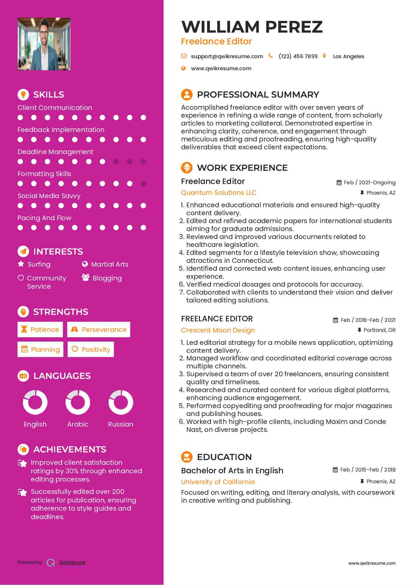 Freelance Editor Resume Example