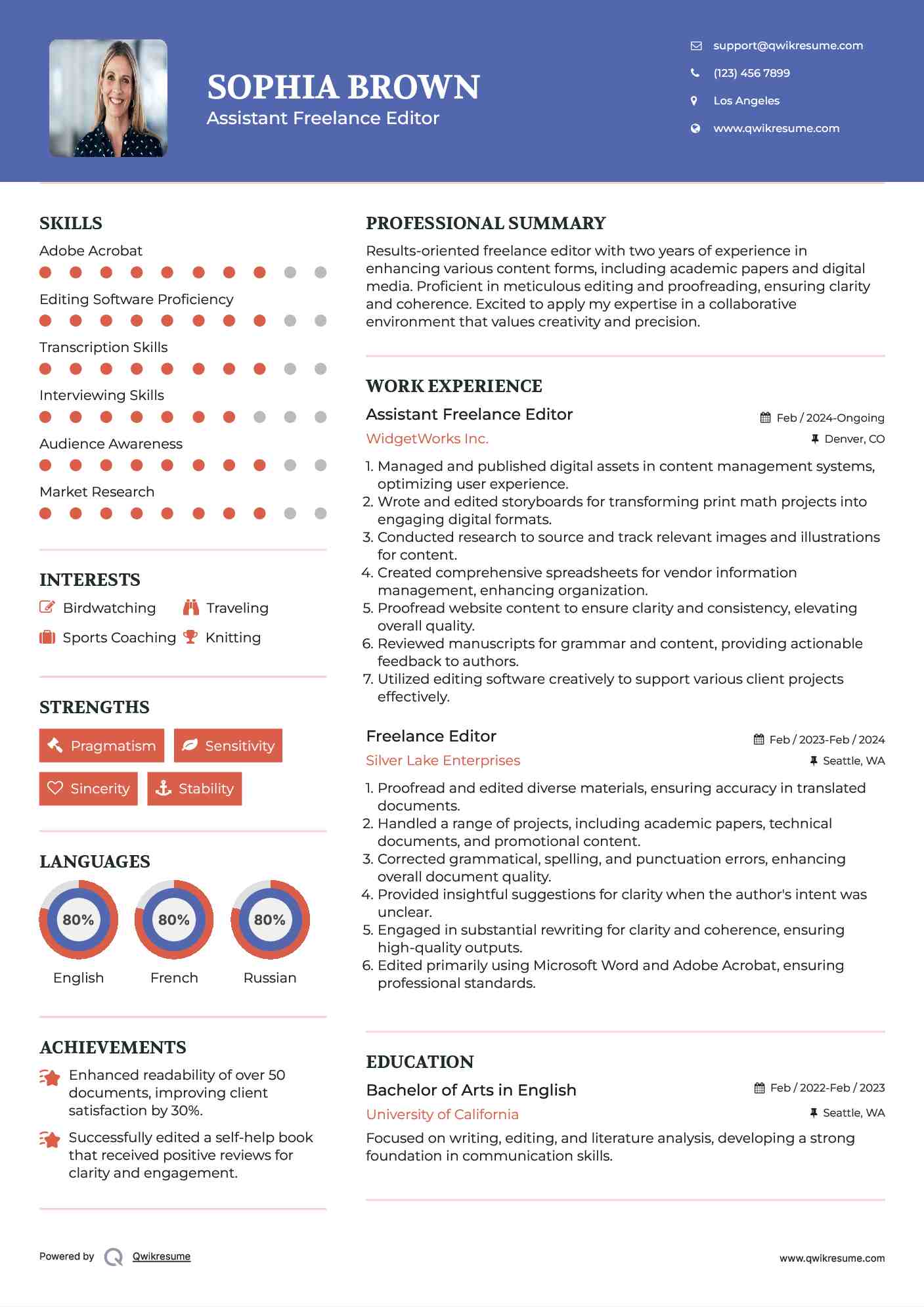 Assistant Freelance Editor Resume Model