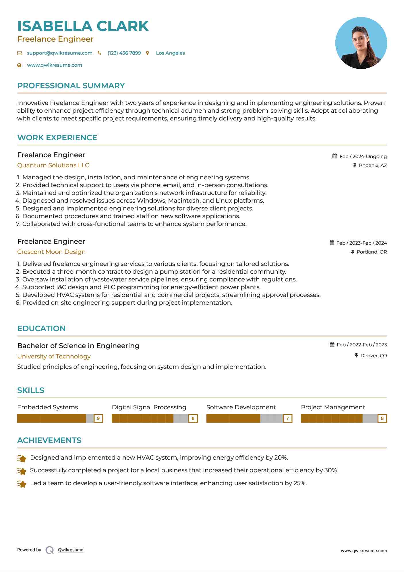 Freelance Engineer Resume Model