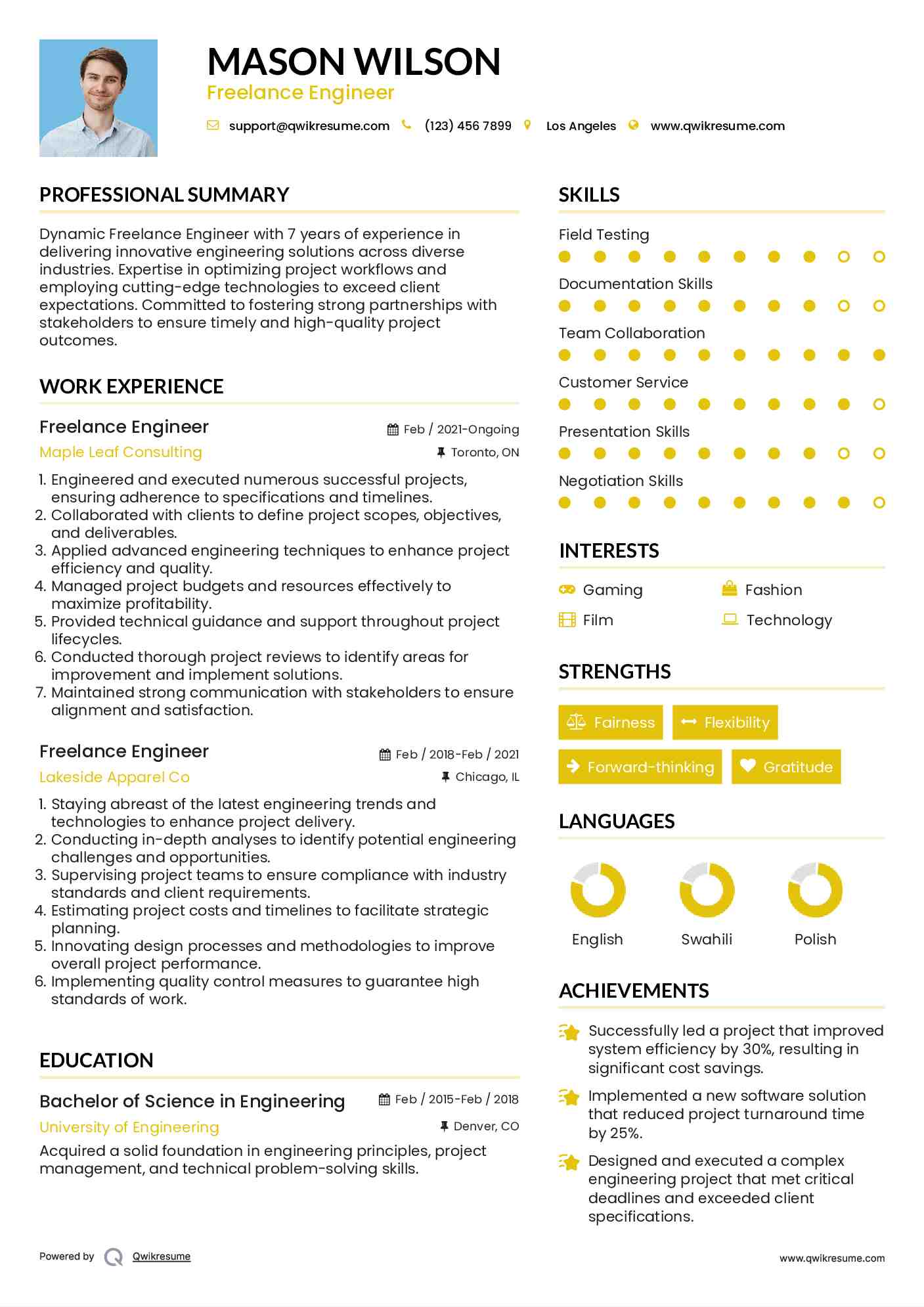 Freelance Engineer Resume Model