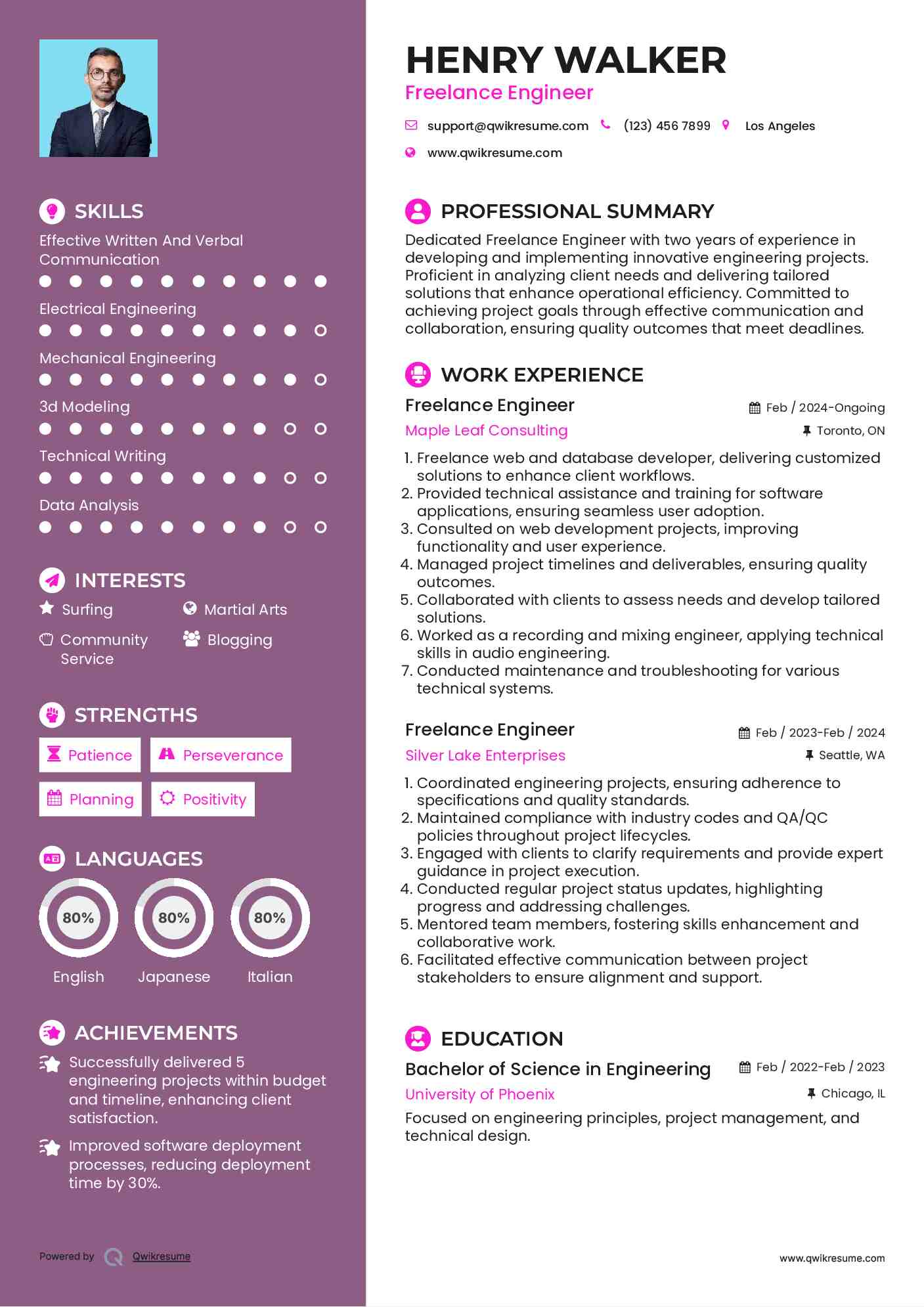 Freelance Engineer Resume Example