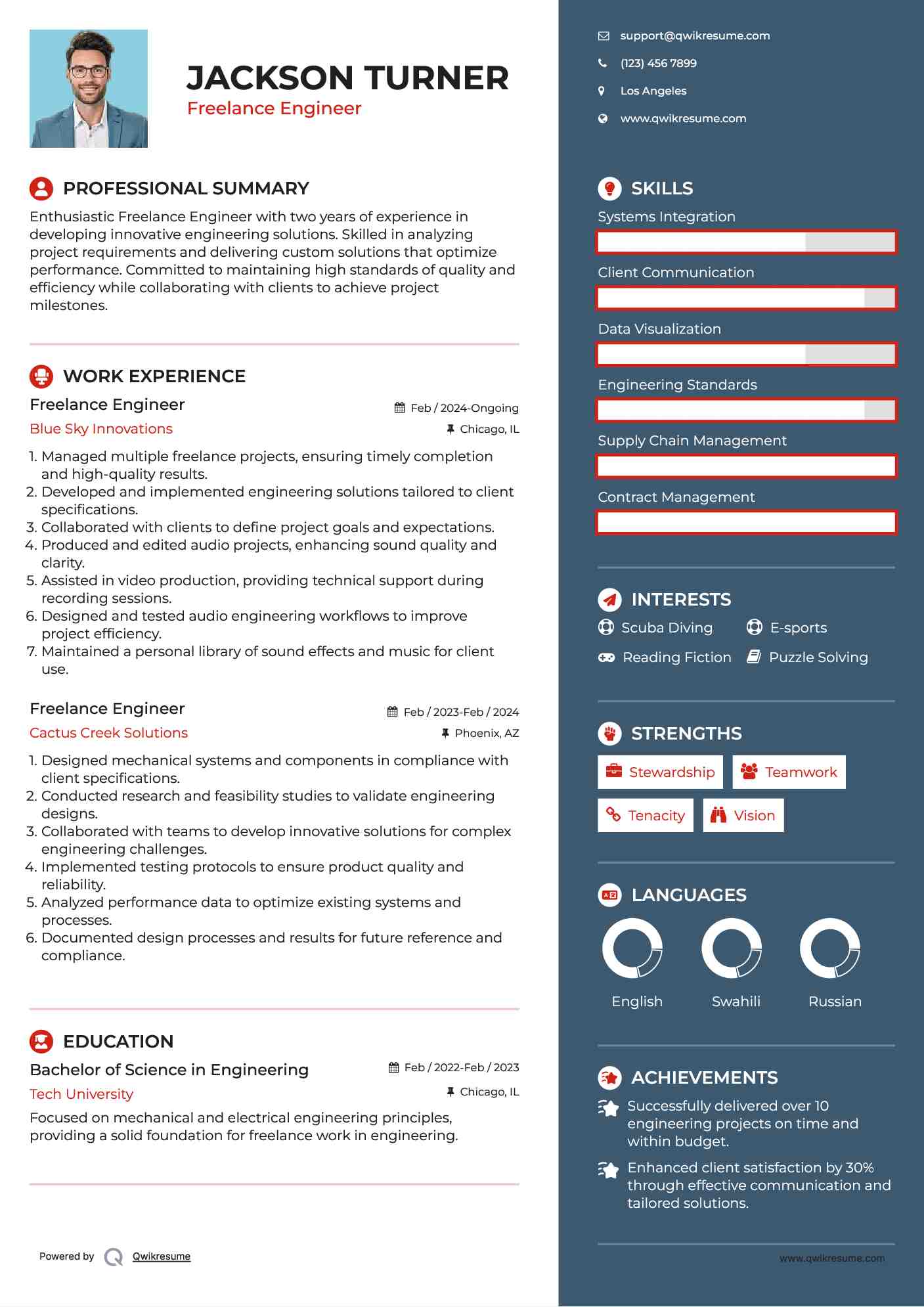Freelance Engineer Resume Format