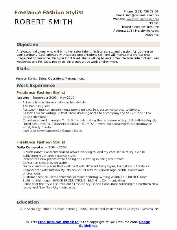 Freelance Fashion Stylist Resume - Freelance Fashion Stylist 1633022463 Pdf 