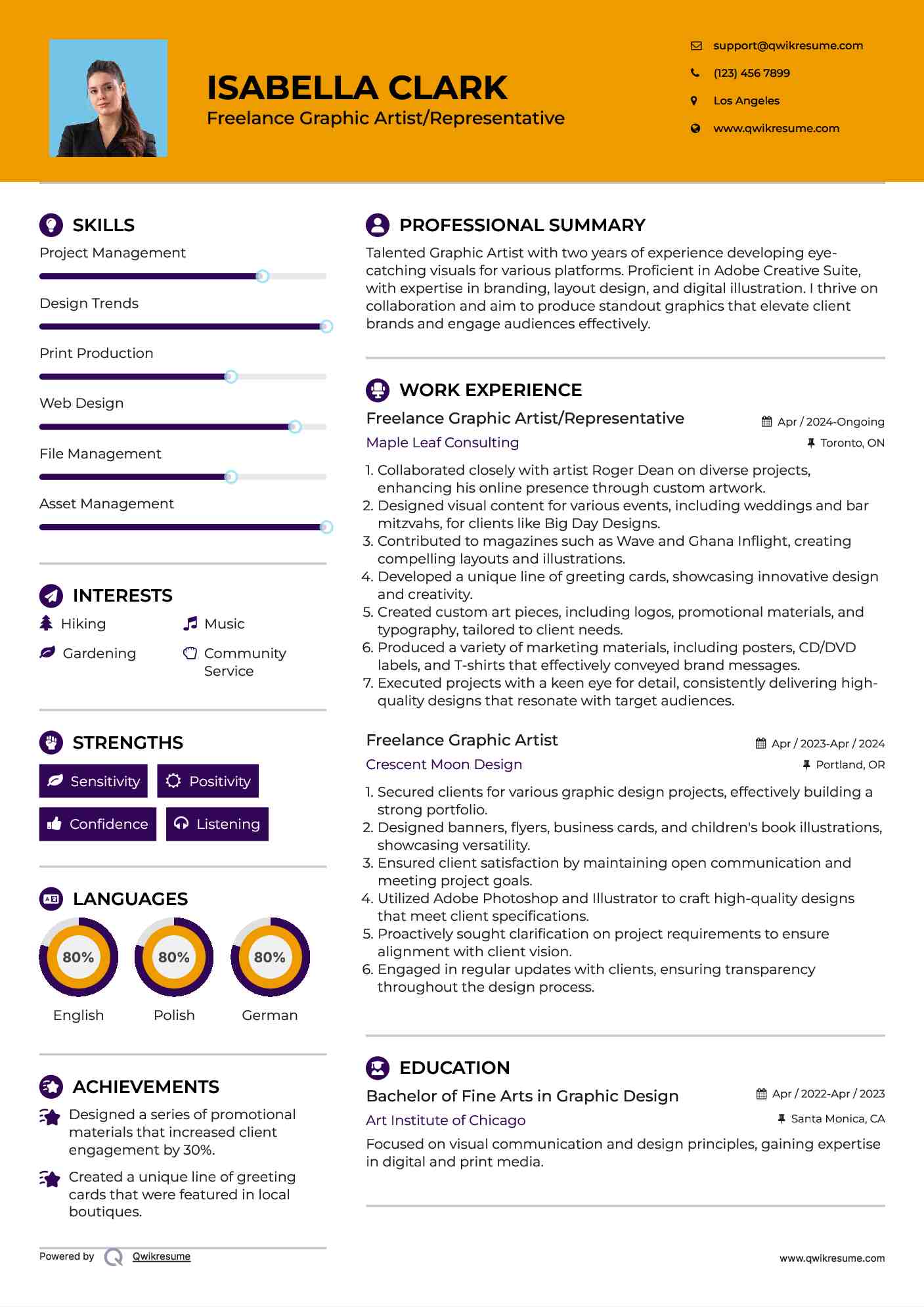 Freelance Graphic Artist/Representative Resume Format