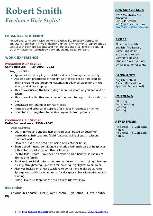 Freelance Hair Stylist Resume Samples - Freelance Hair Stylist 1654853075 Pdf 