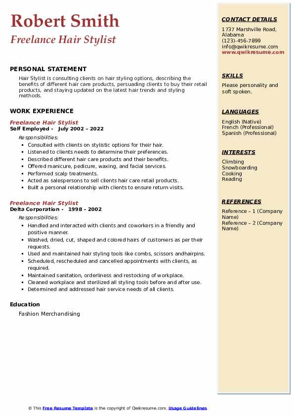 Freelance Hair Stylist Resume Samples - Freelance Hair Stylist 1654853167 Pdf 