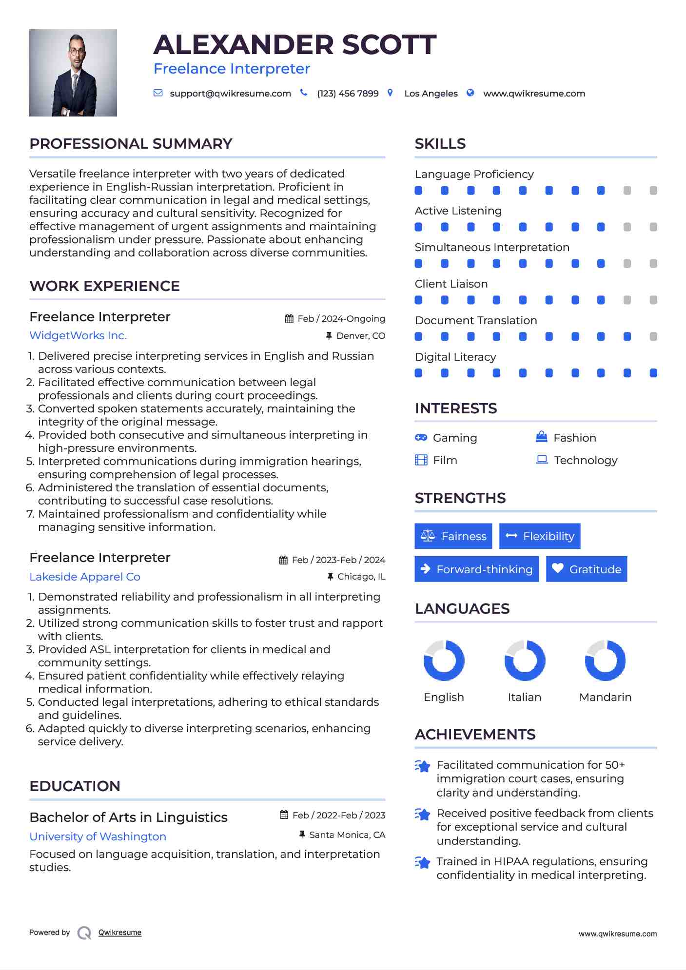 Freelance Interpreter Resume Samples QwikResume