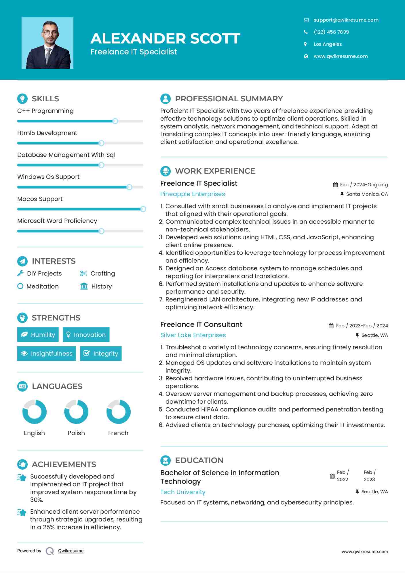 Freelance IT Specialist Resume Model