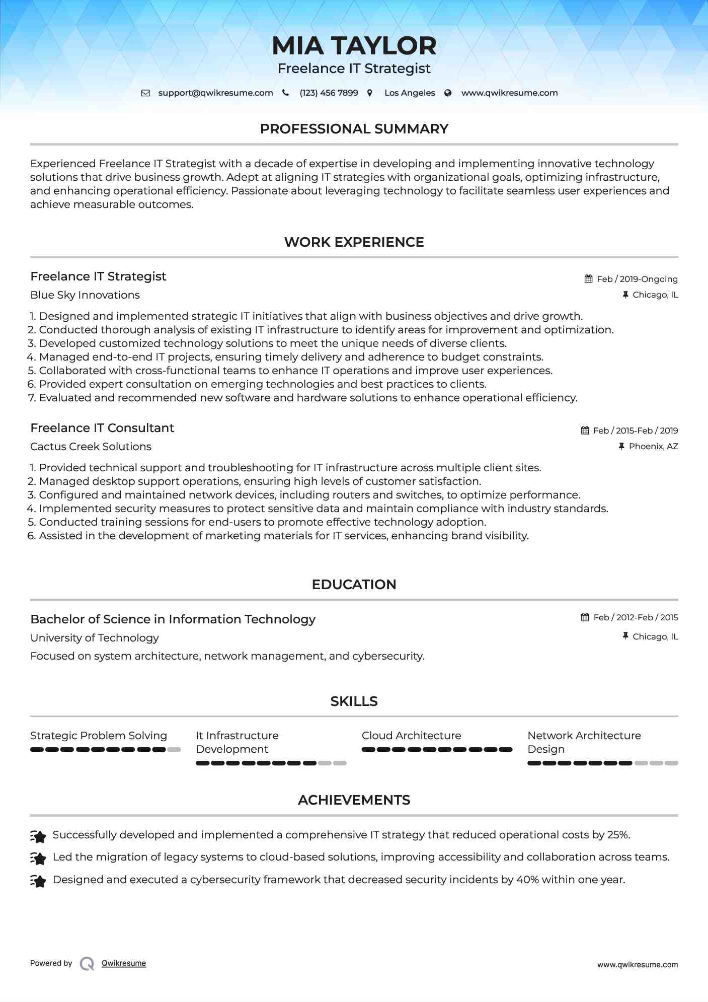 Freelance IT Strategist Resume Format